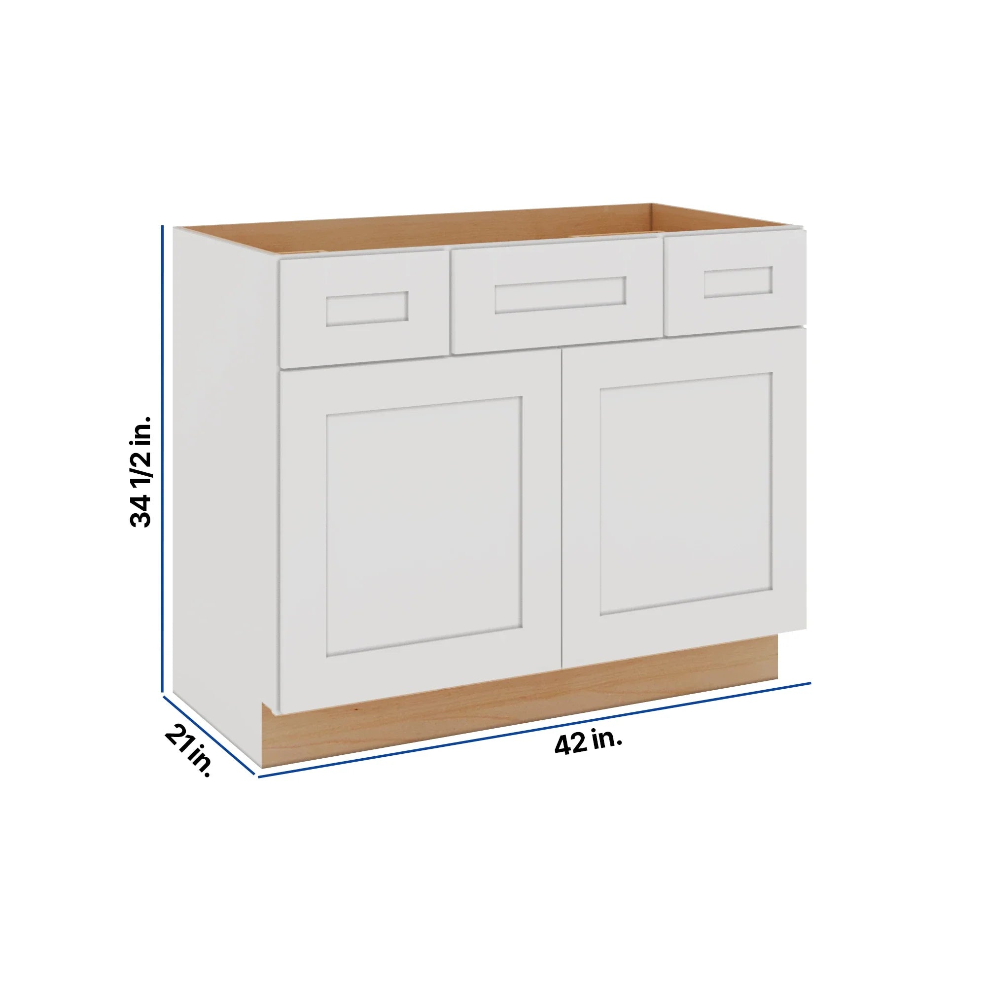 Modernform Cabinet White Shaker 42" W X 34 1/2" H X 21" D Combo Cabinet w/2 Side Drawers