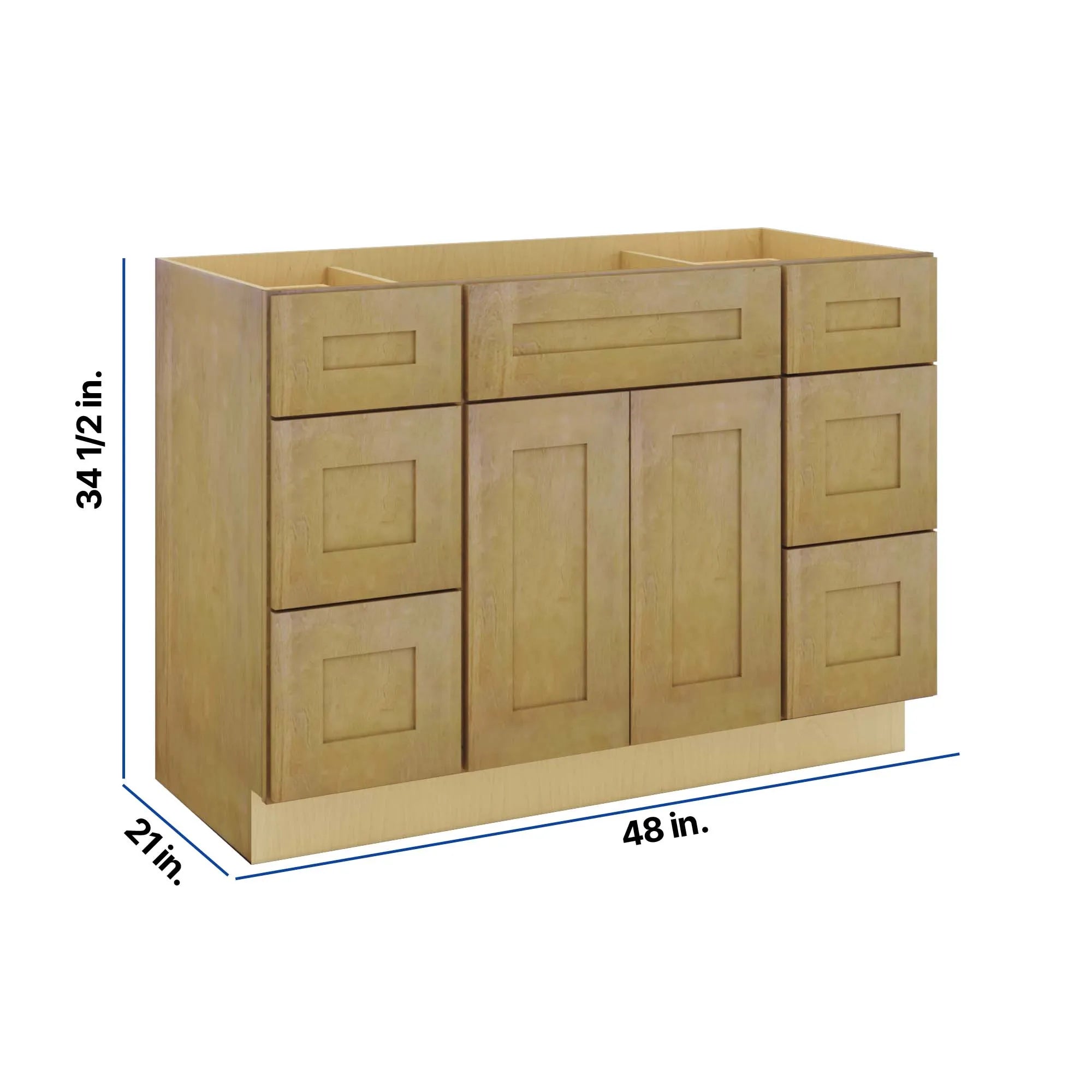 Modernform Cabinet Natural Shaker 48" W X 34 1/2" H X 21" D Combo Cabinet 2 Doors/6 Drawers/1 False Front