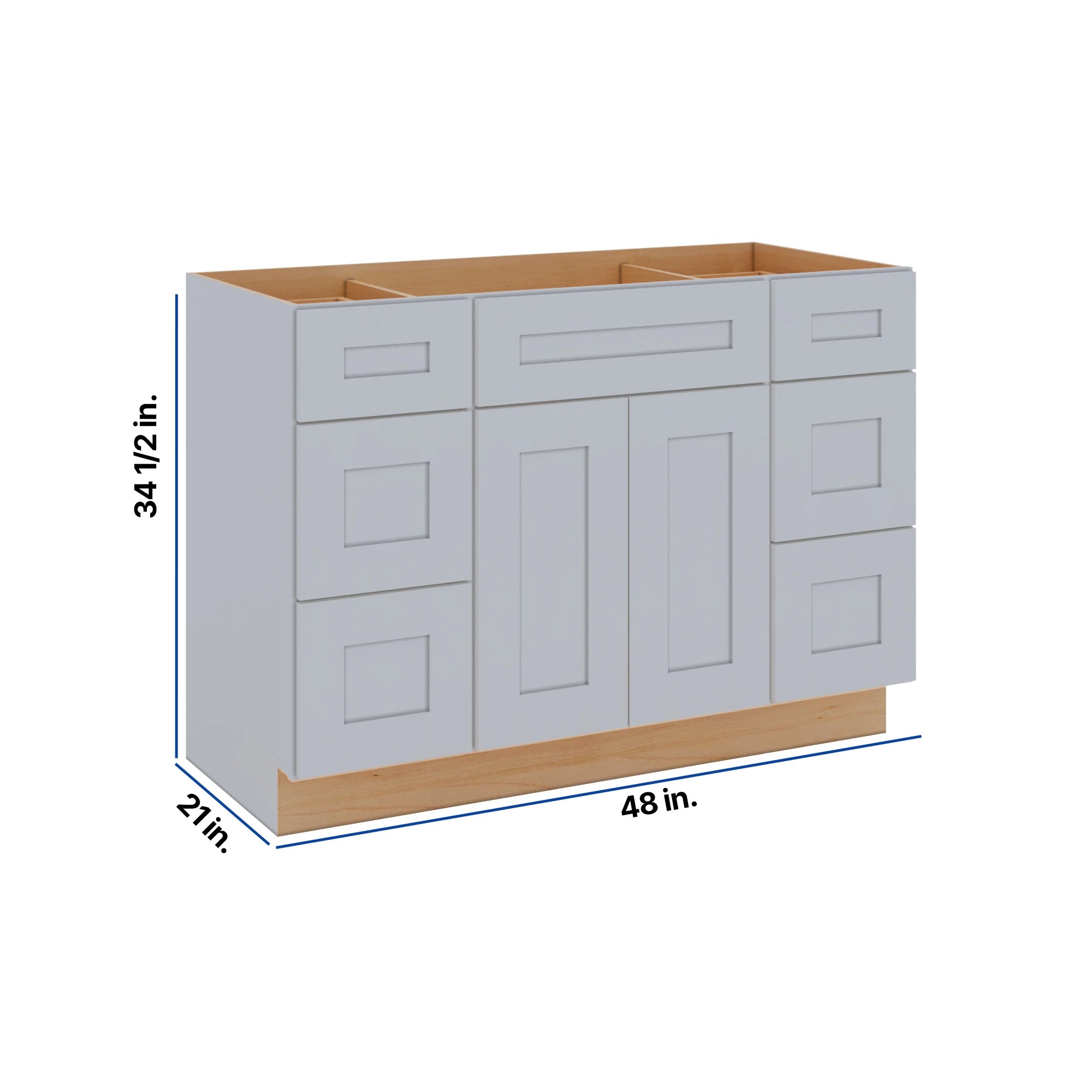 Modernform Cabinet Grey Shaker 48" W X 34 1/2" H X 21" D Combo Cabinet 2 Doors/6 Drawers/1 False Front