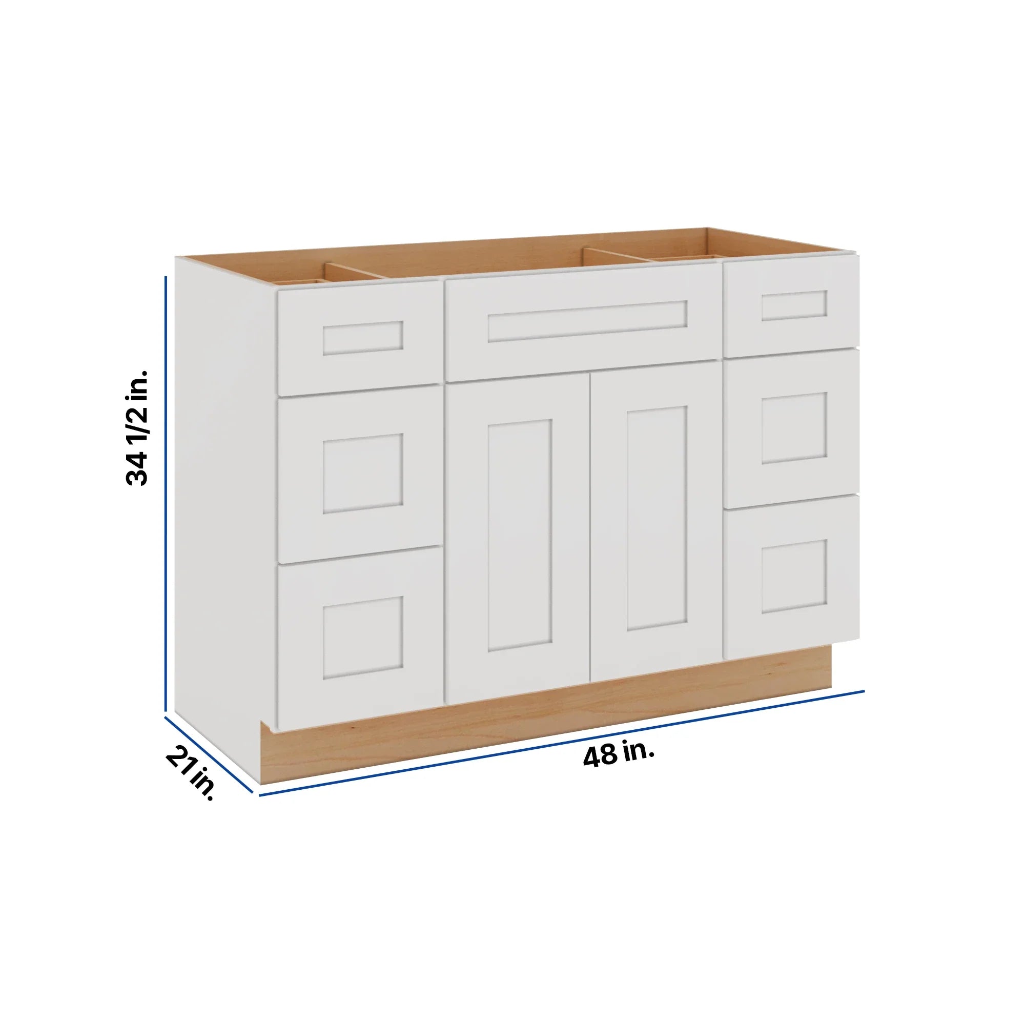 Modernform Cabinet White Shaker 48" W X 34 1/2" H X 21" D Combo Cabinet 2 Doors/6 Drawers/1 False Front