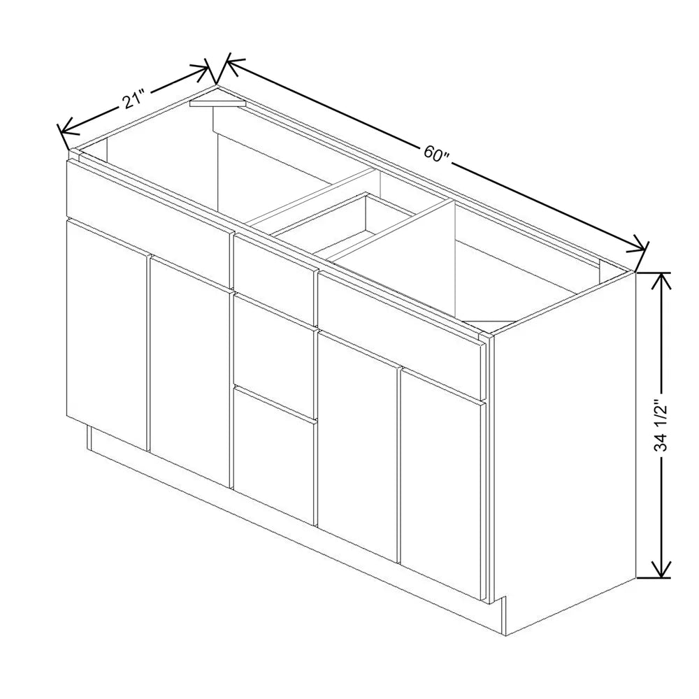 CNC Luxor 5-Piece White 60" W Vanity Drawer Double Sink Base Cabinet