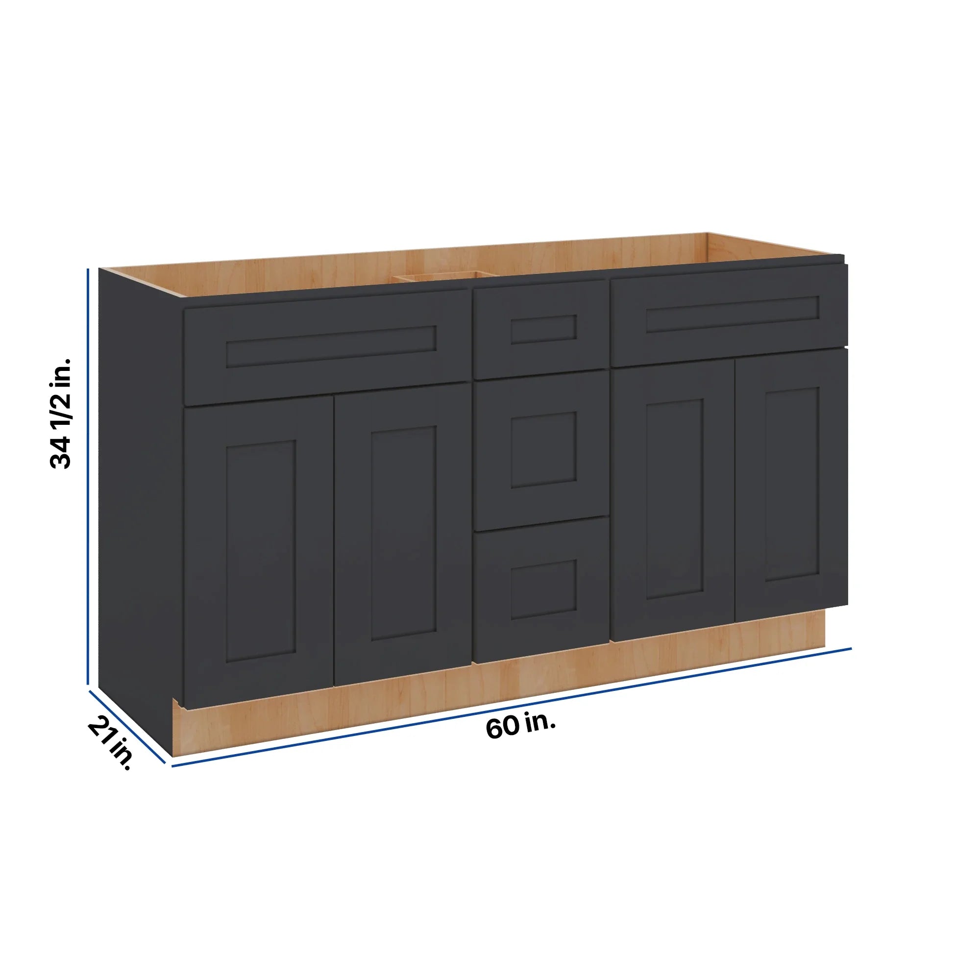 Modernform Cabinet Onyx Black Shaker 60" W X 34 1/2" H X 21" D Combo Cabinet 4 Doors/3 Drawers/2 False Front
