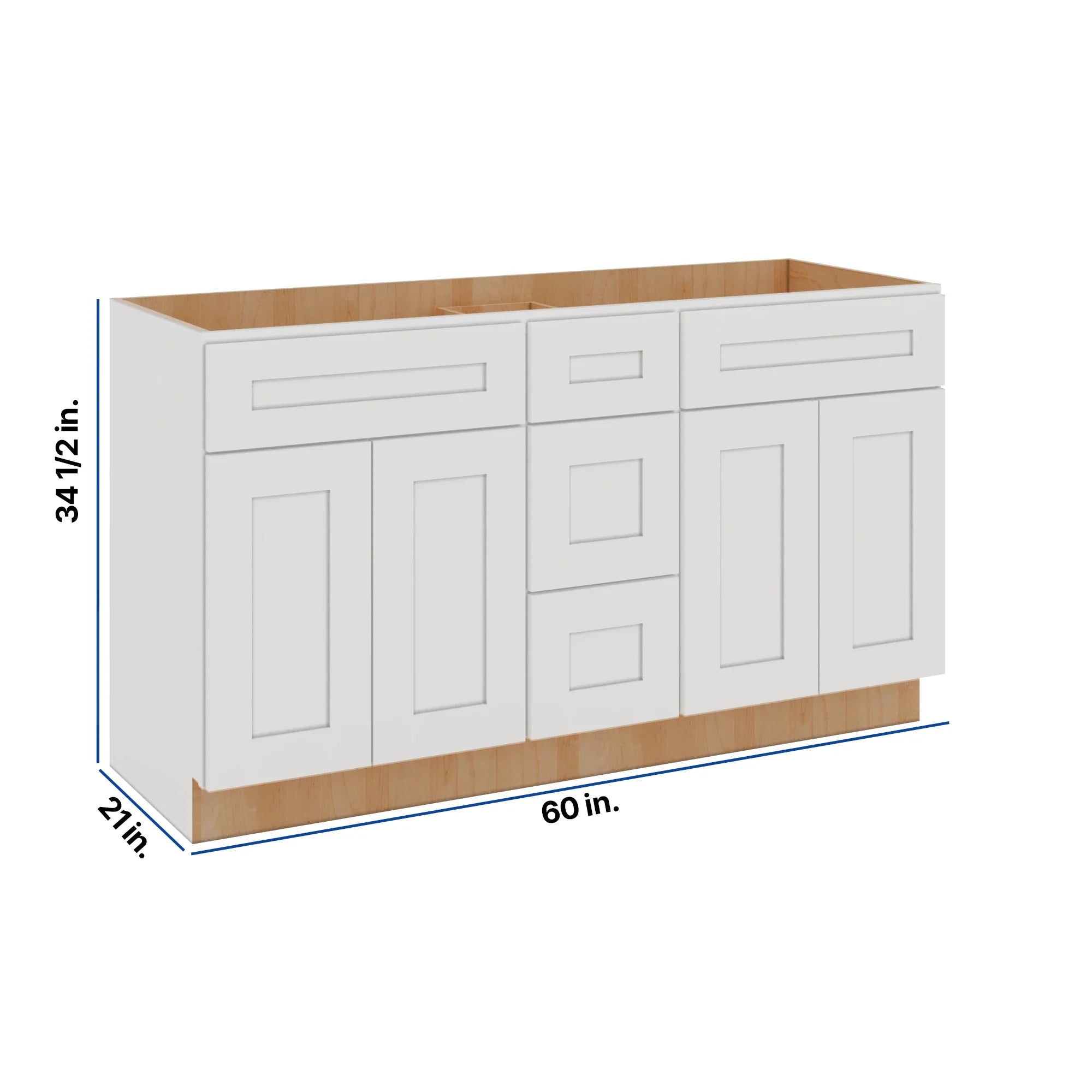 Modernform Cabinet White Shaker 60" W X 34 1/2" H X 21" D Combo Cabinet 4 Doors/3 Drawers/2 False Front
