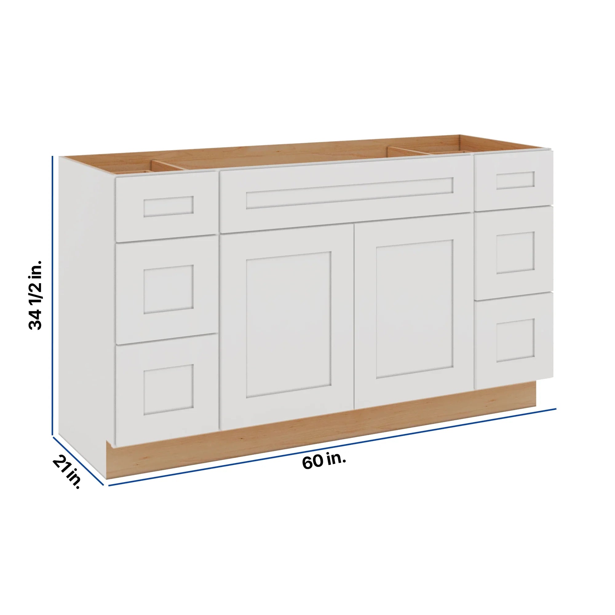 Modernform Cabinet White Shaker 60" W X 34 1/2" H X 21" D Combo Cabinet 2 Doors/6 Drawers/1 False Front