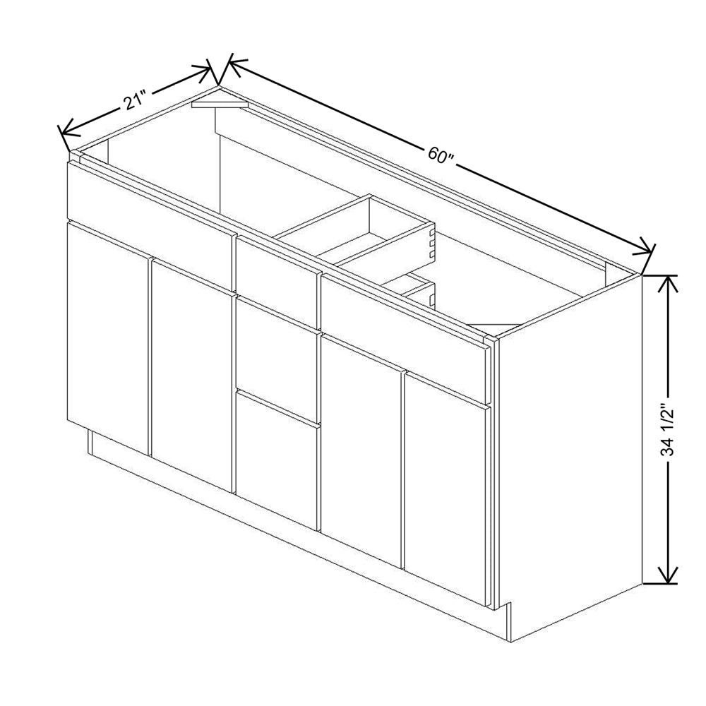 CNC Luxor Harvest 60" W Vanity Drawer Double Sink Base Cabinet