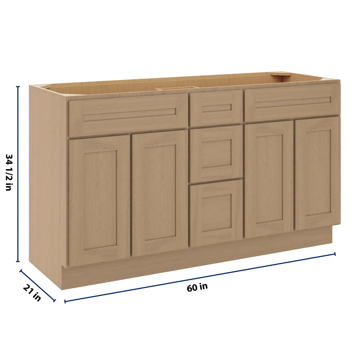 CNC Luxor 5-Piece Harvest 60" W Vanity Drawer Double Sink Base Cabinet