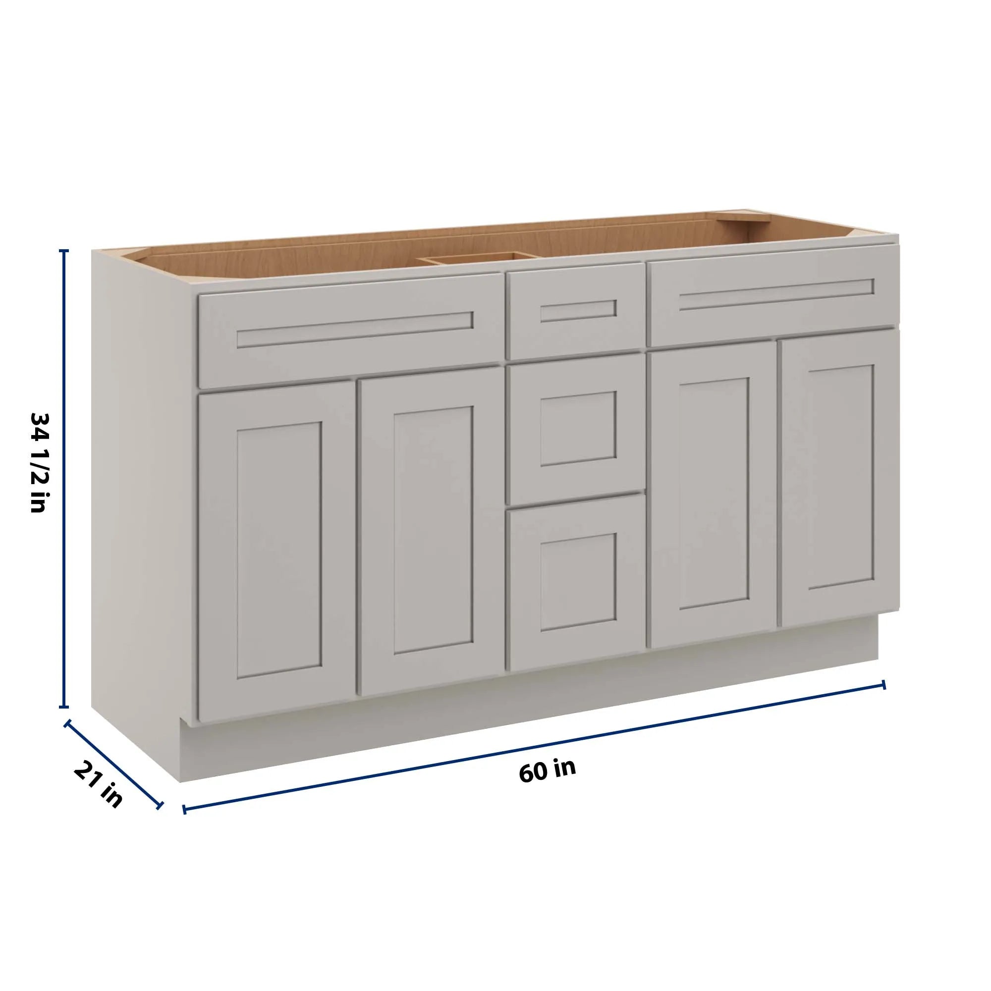 cnc luxor 5 piece misty grey 60 w vanity drawer double sink base cabinet