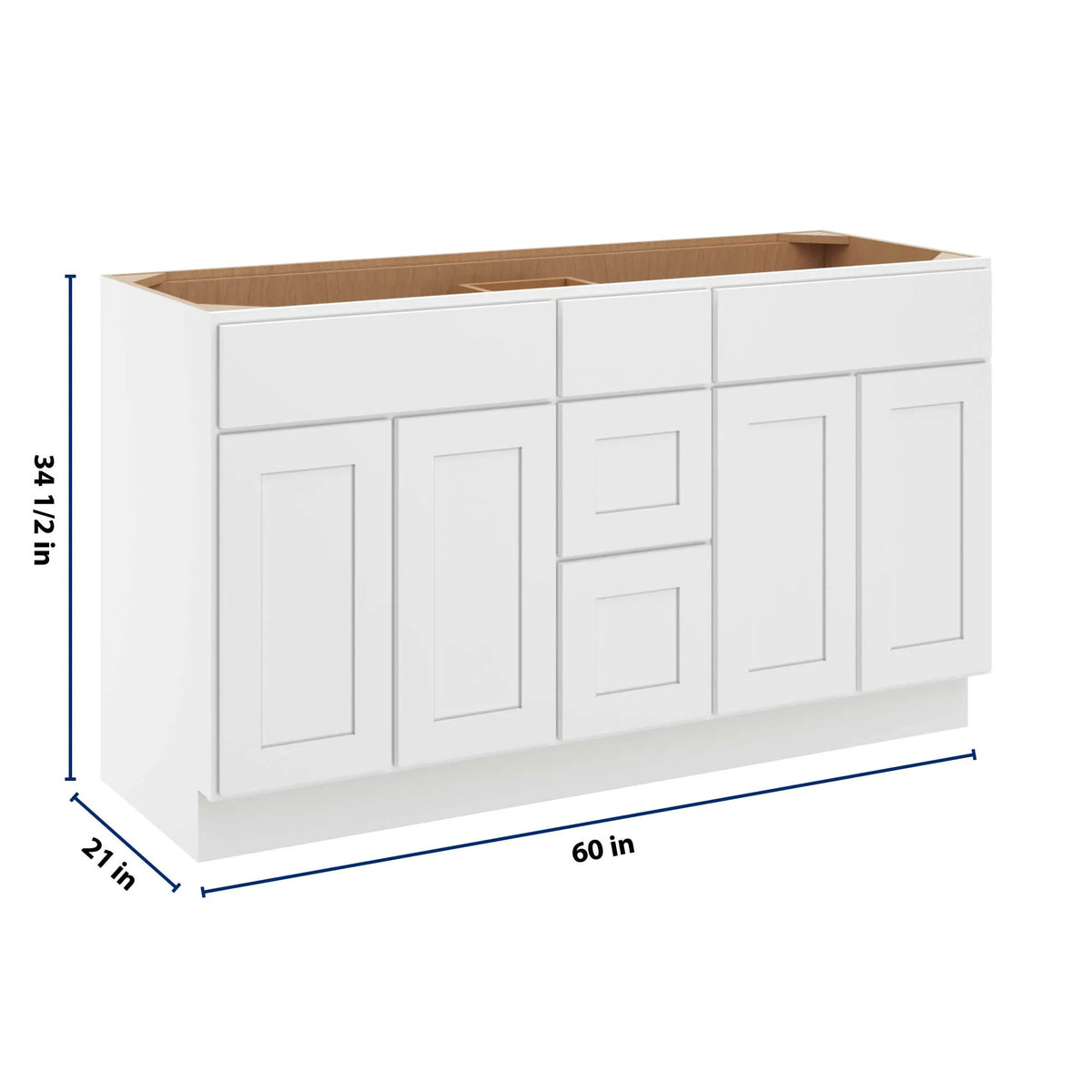 cnc luxor white 60 w vanity drawer double sink base cabinet
