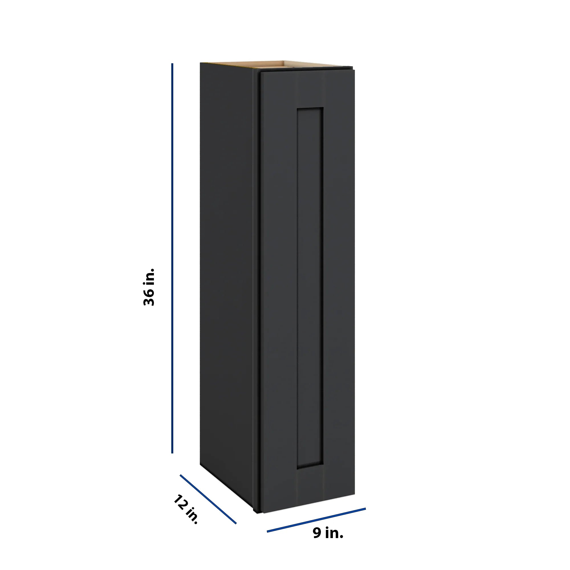 Modernform Cabinet Onyx Black Shaker 09" W X 36" H X 12" D Single Door Wall Cabinet