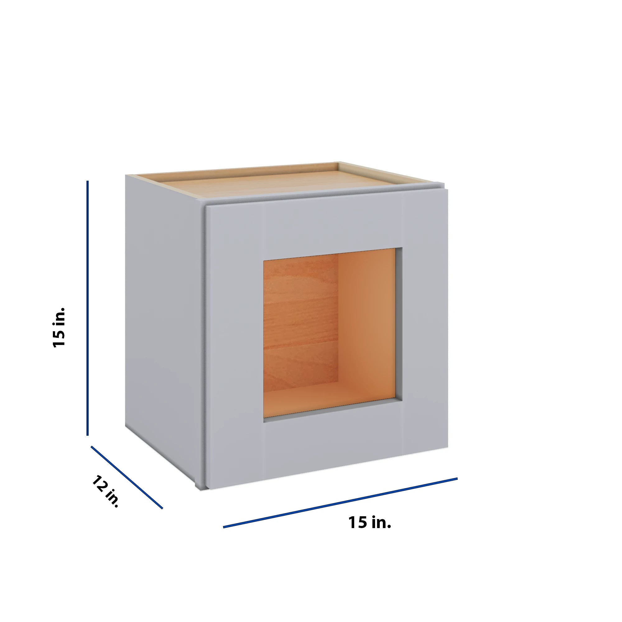 Modernform Cabinet Grey Shaker 15" W X 15" H X 12" D Single Glass Door Wall Cabinet