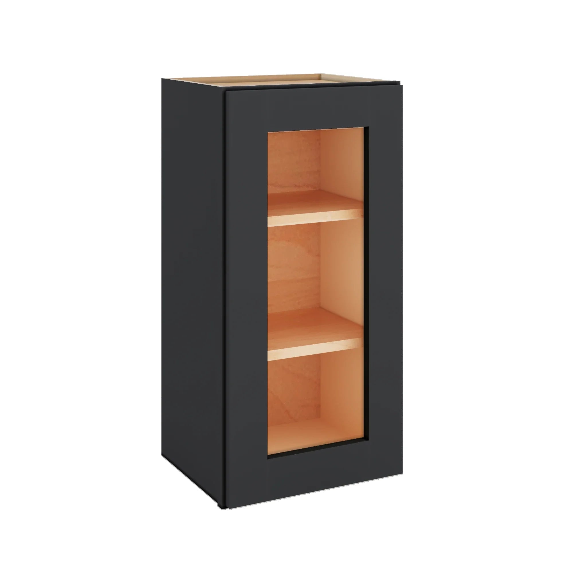 Modernform Cabinet Onyx Black Shaker 15" W X 30" H X 12" D Single Glass Door Wall Cabinet