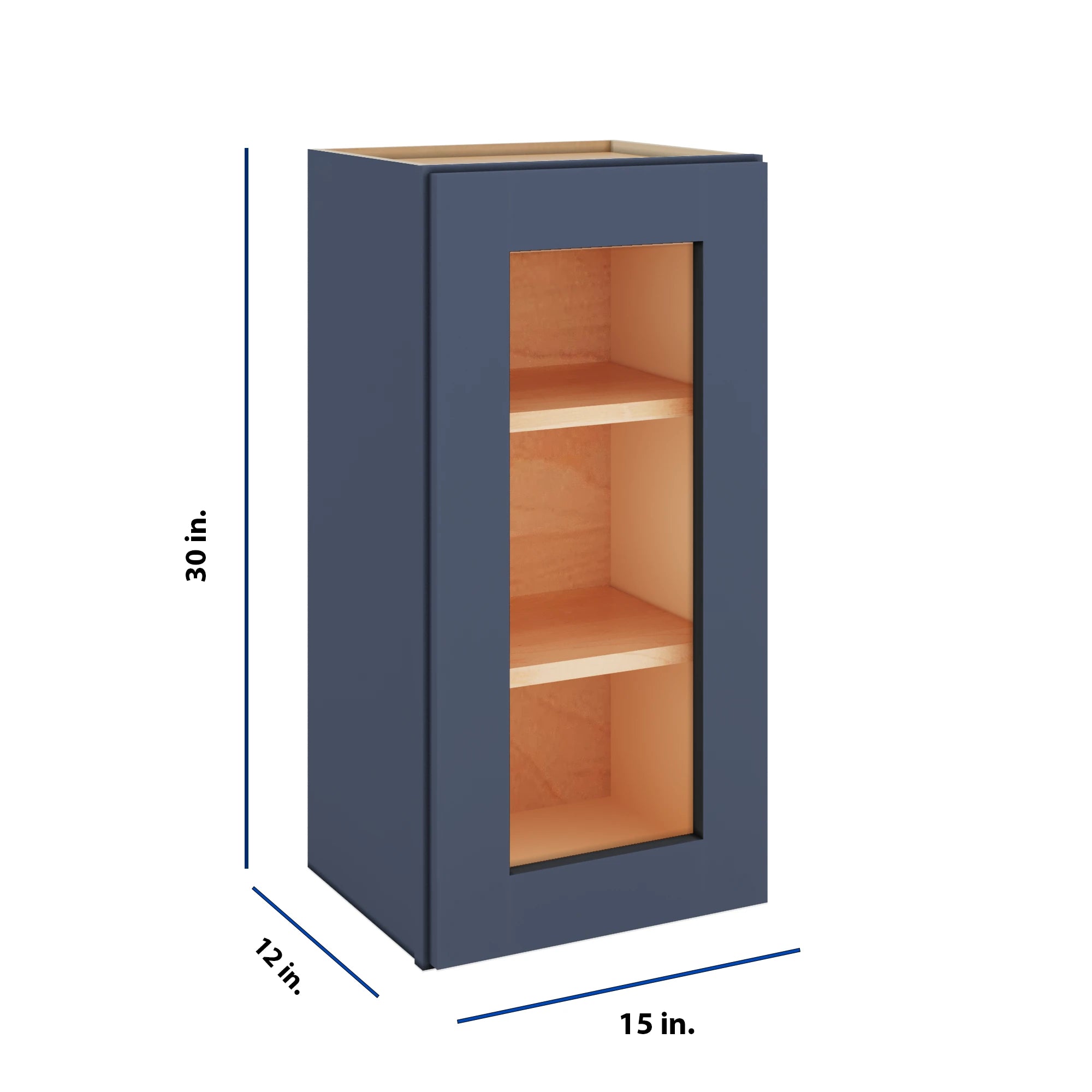 Modernform Cabinet Signature Blue 15" W X 30" H X 12" D Single Glass Door Wall Cabinet
