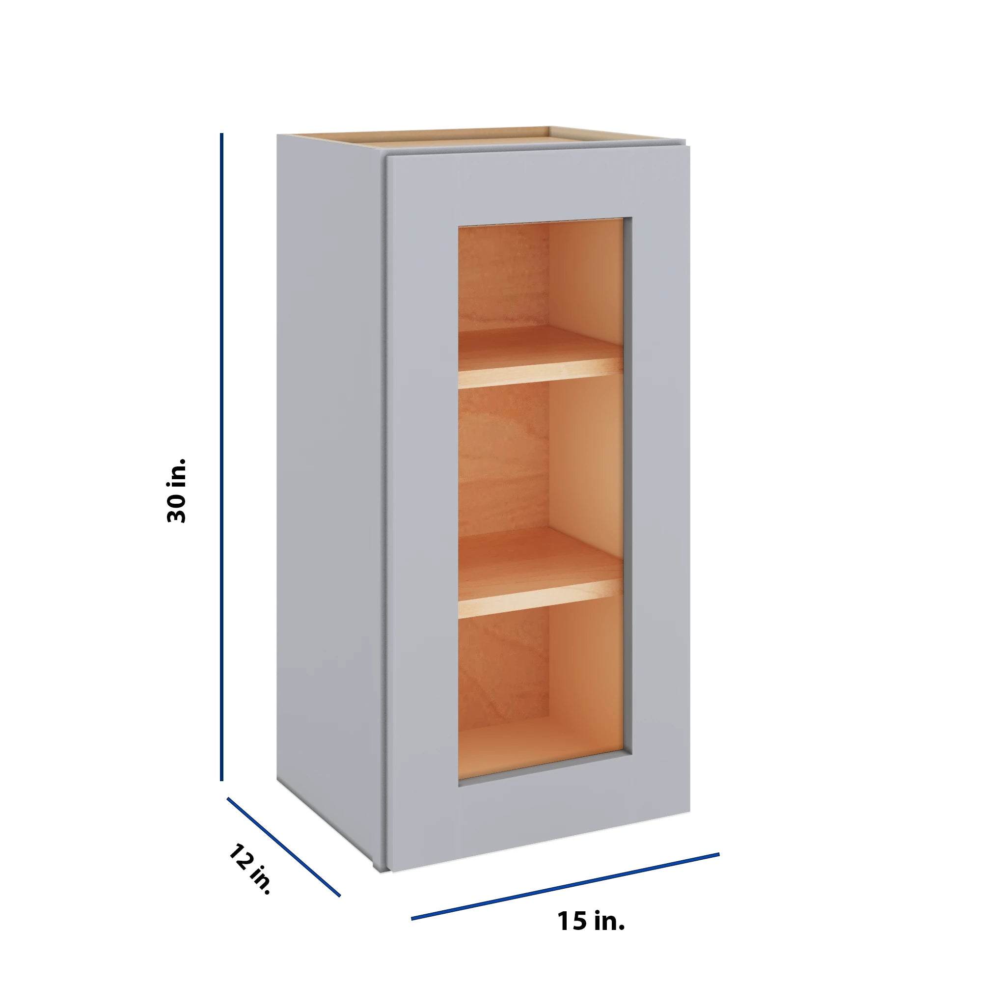 Modernform Cabinet Grey Shaker 15" W X 30" H X 12" D Single Glass Door Wall Cabinet