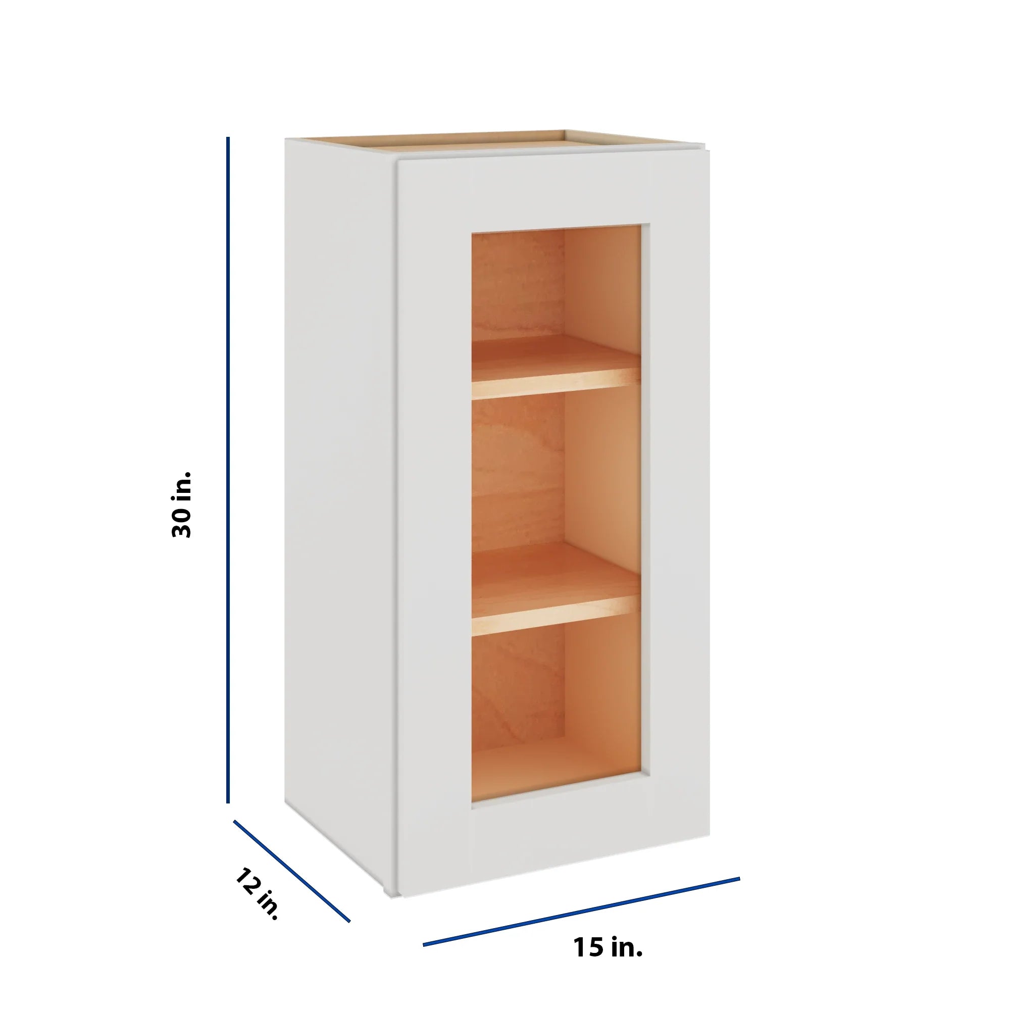 Modernform Cabinet White Shaker 15" W X 30" H X 12" D Single Glass Door Wall Cabinet