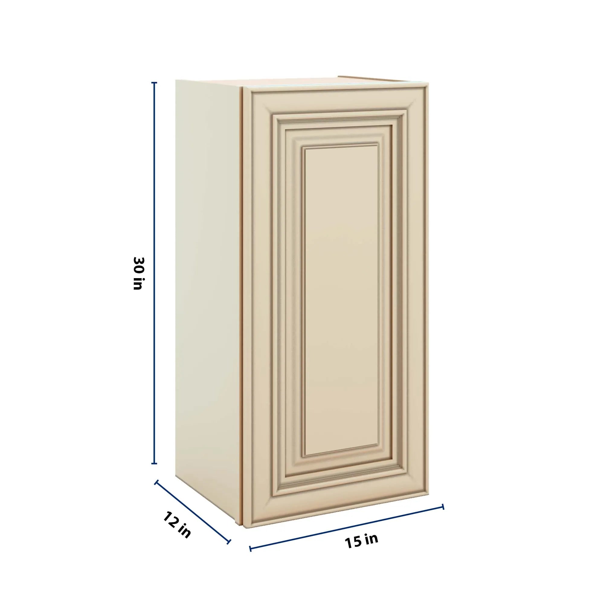 J&K Creme Glazed A7 Single Door Wall Cabinet - 15" W x 30" H