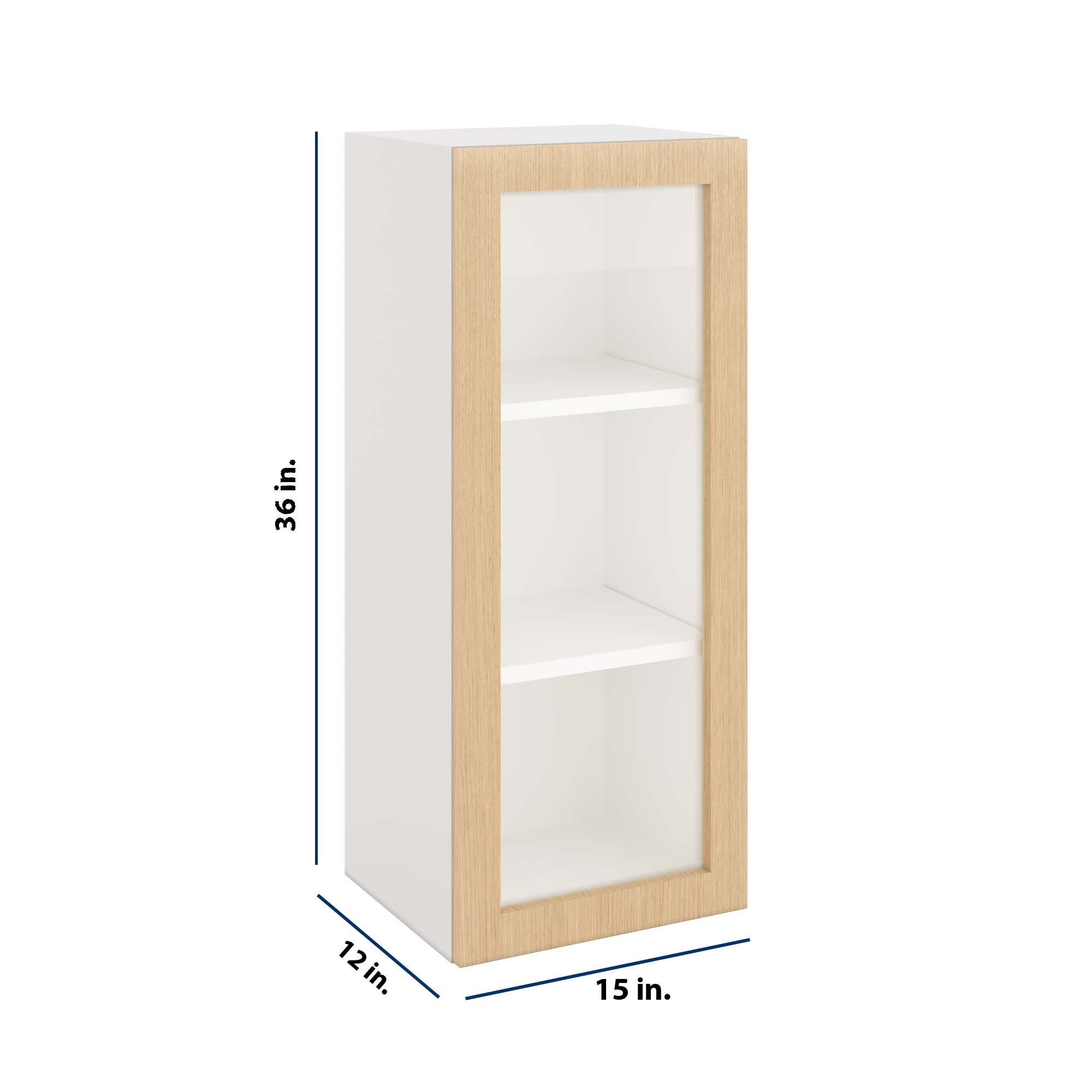 Modernform Cabinet Natural Oak 15" W X 36" H X 12" D Single Glass Door Wall Cabinet