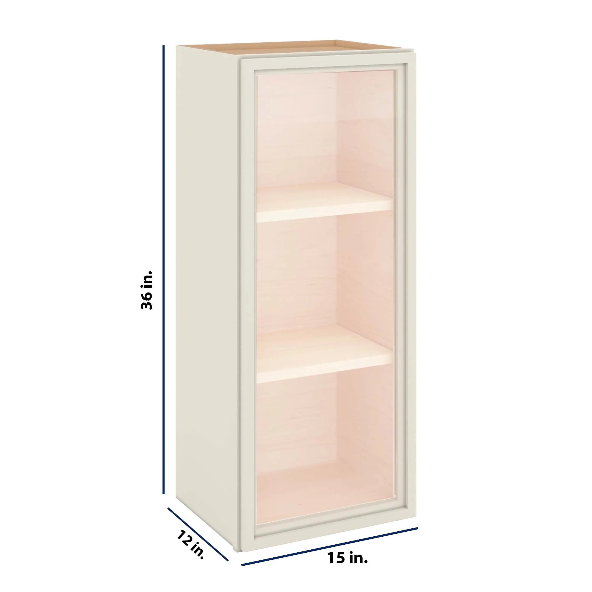 Modernform Cabinet Slim Dove White 15" W X 36" H X 12" D Single Glass Door Wall Cabinet
