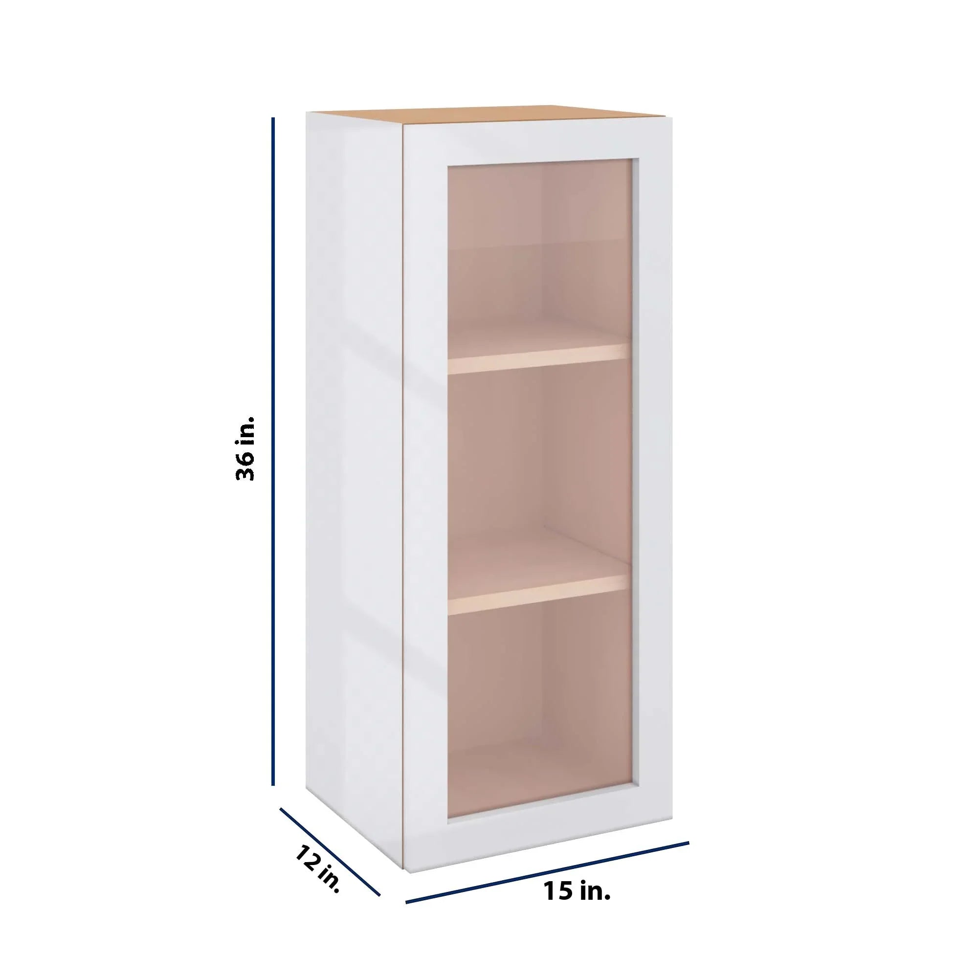 Modernform Cabinet Gloss White 15" W X 36" H X 12" D Single Glass Door Wall Cabinet