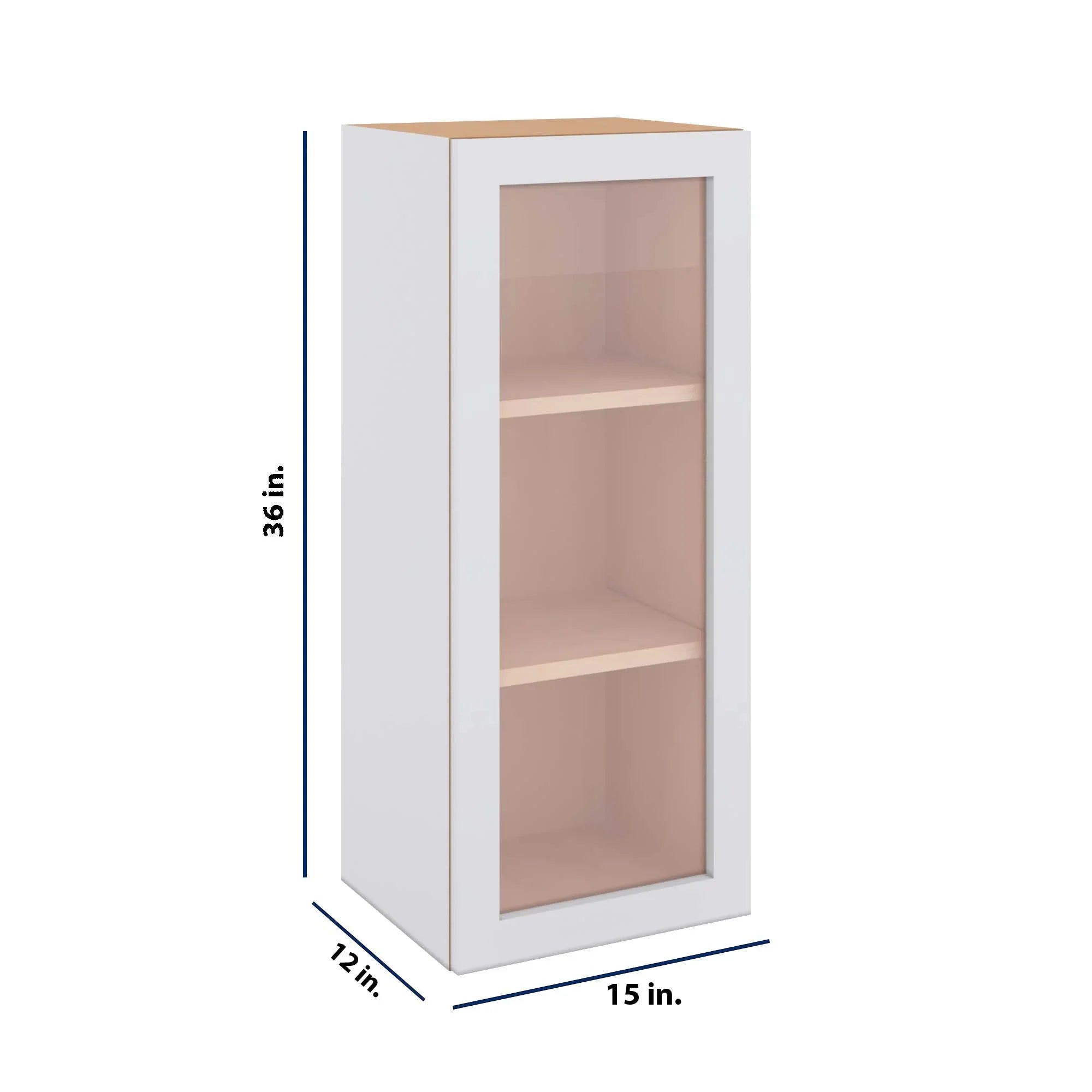 Modernform Cabinet Matte White 15" W X 36" H X 12" D Single Glass Door Wall Cabinet