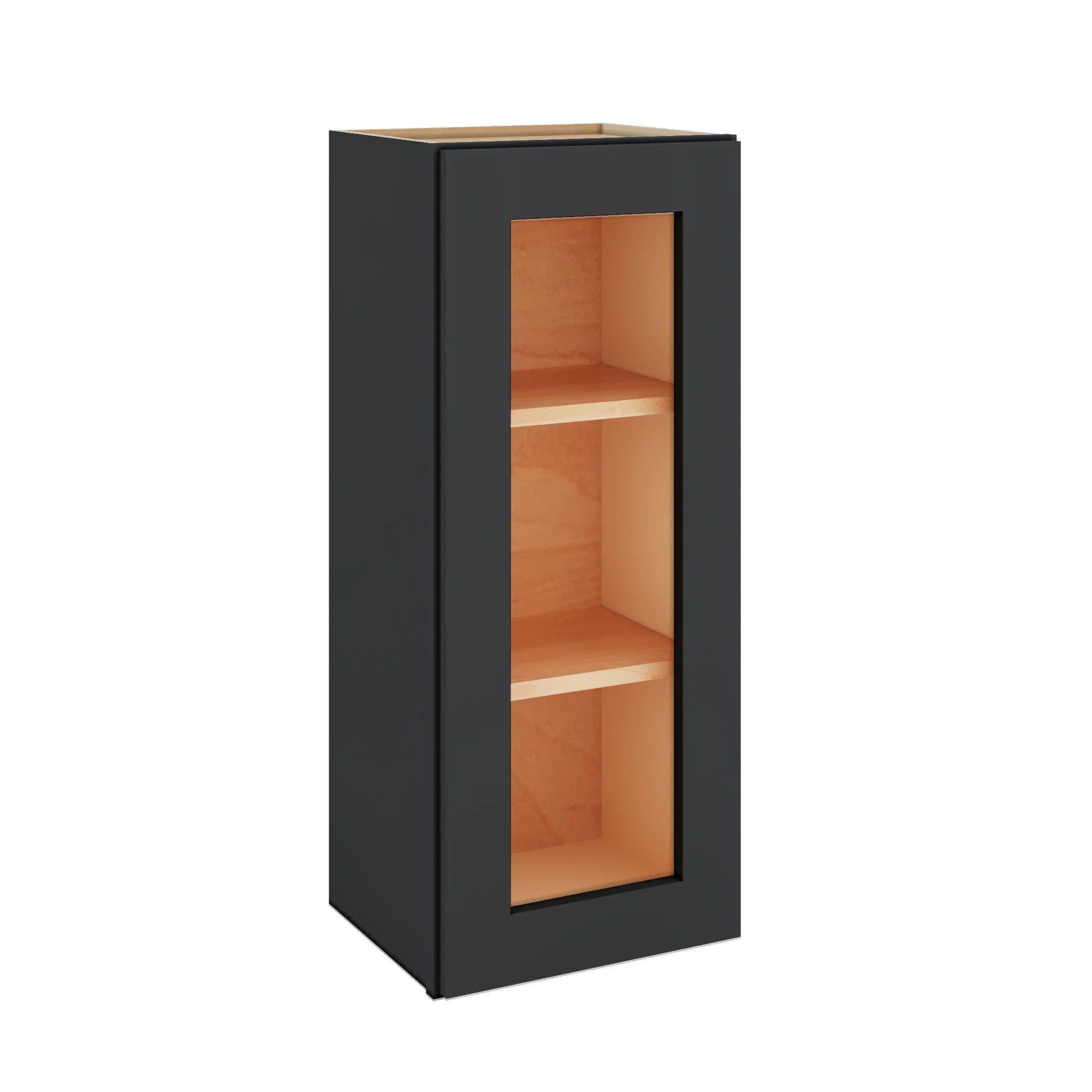 Modernform Cabinet Onyx Black Shaker 15" W X 36" H X 12" D Single Glass Door Wall Cabinet