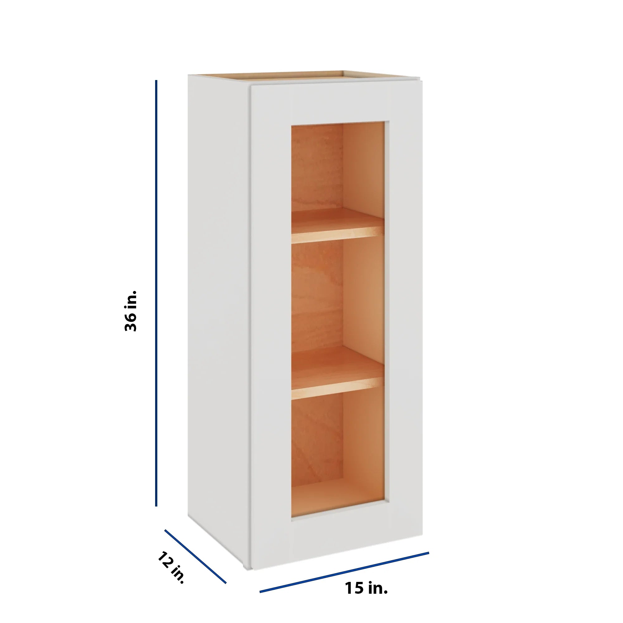 Modernform Cabinet White Shaker 15" W X 36" H X 12" D Single Glass Door Wall Cabinet