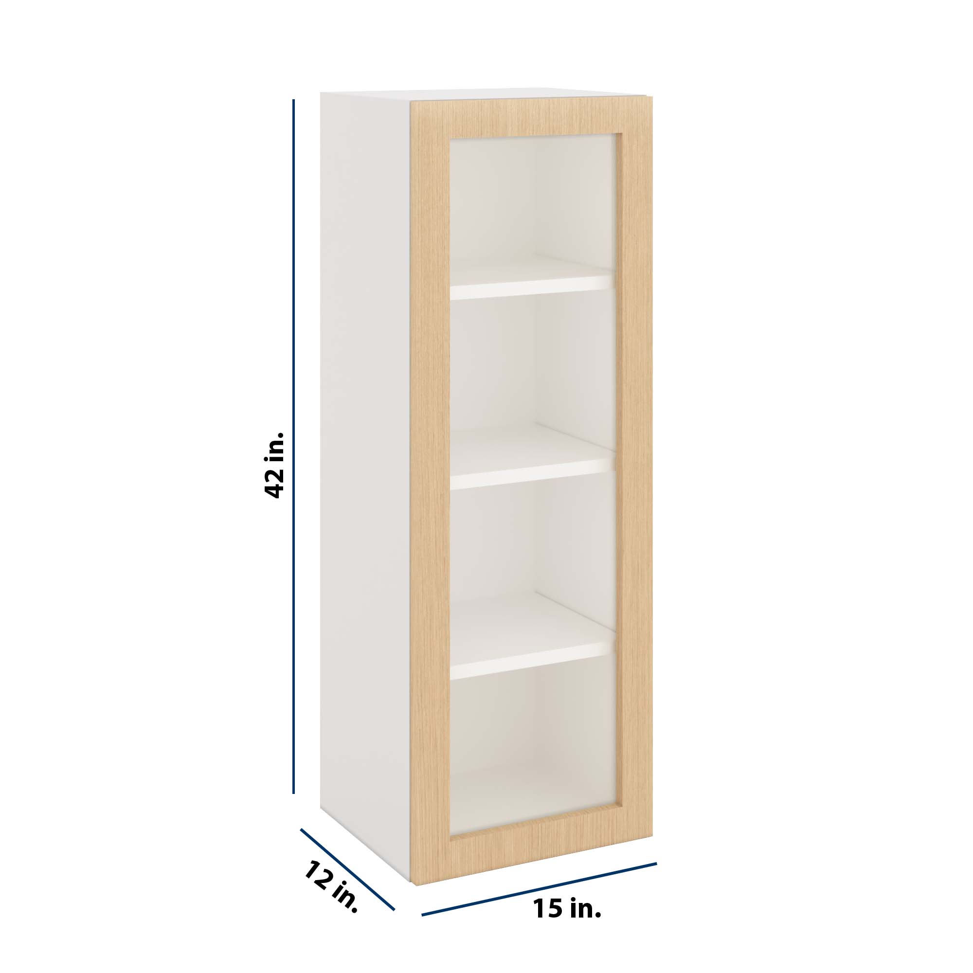 Modernform Cabinet Natural Oak 15" W X 42" H X 12" D Single Glass Door Wall Cabinet