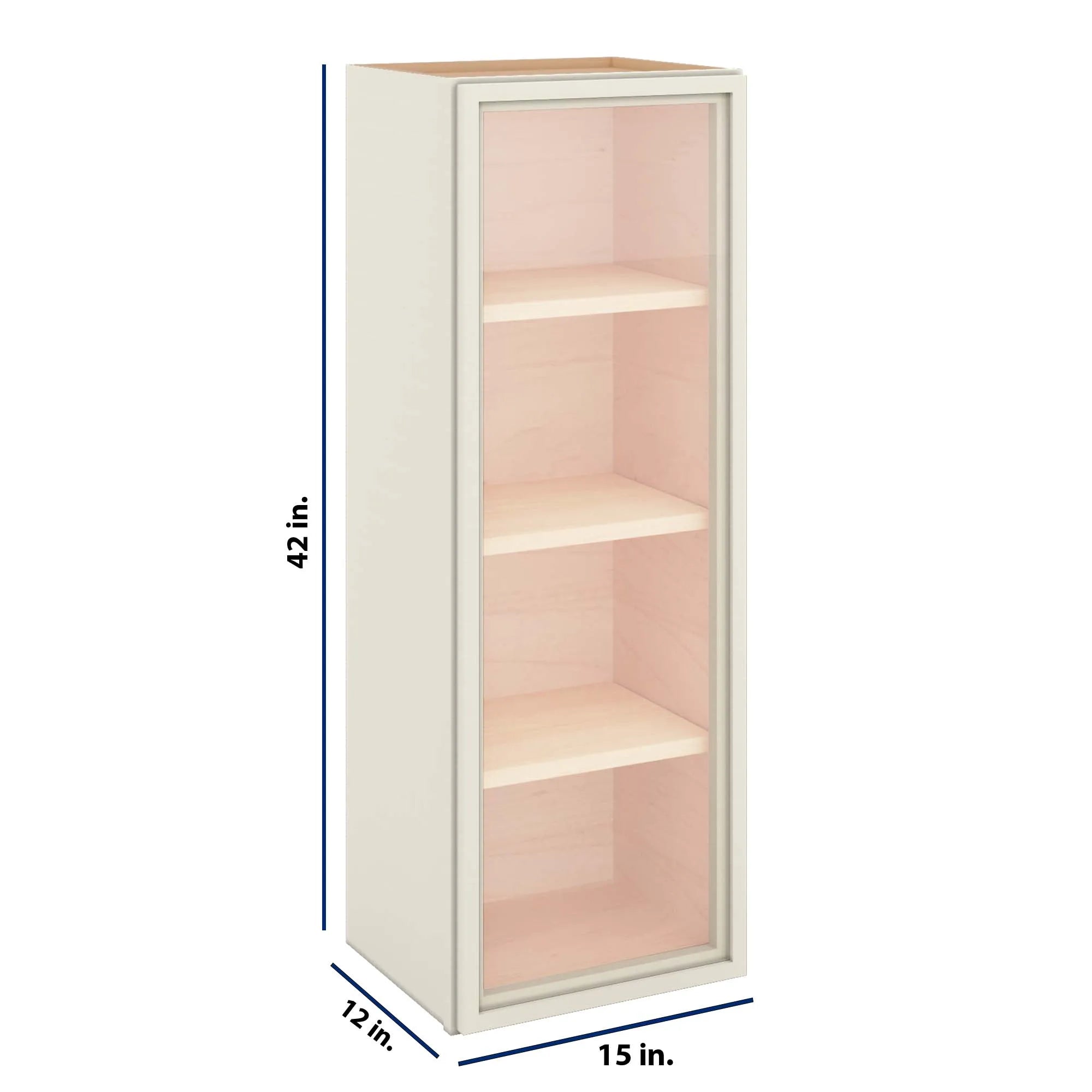 Modernform Cabinet Slim Dove White 15" W X 42" H X 12" D Single Glass Door Wall Cabinet