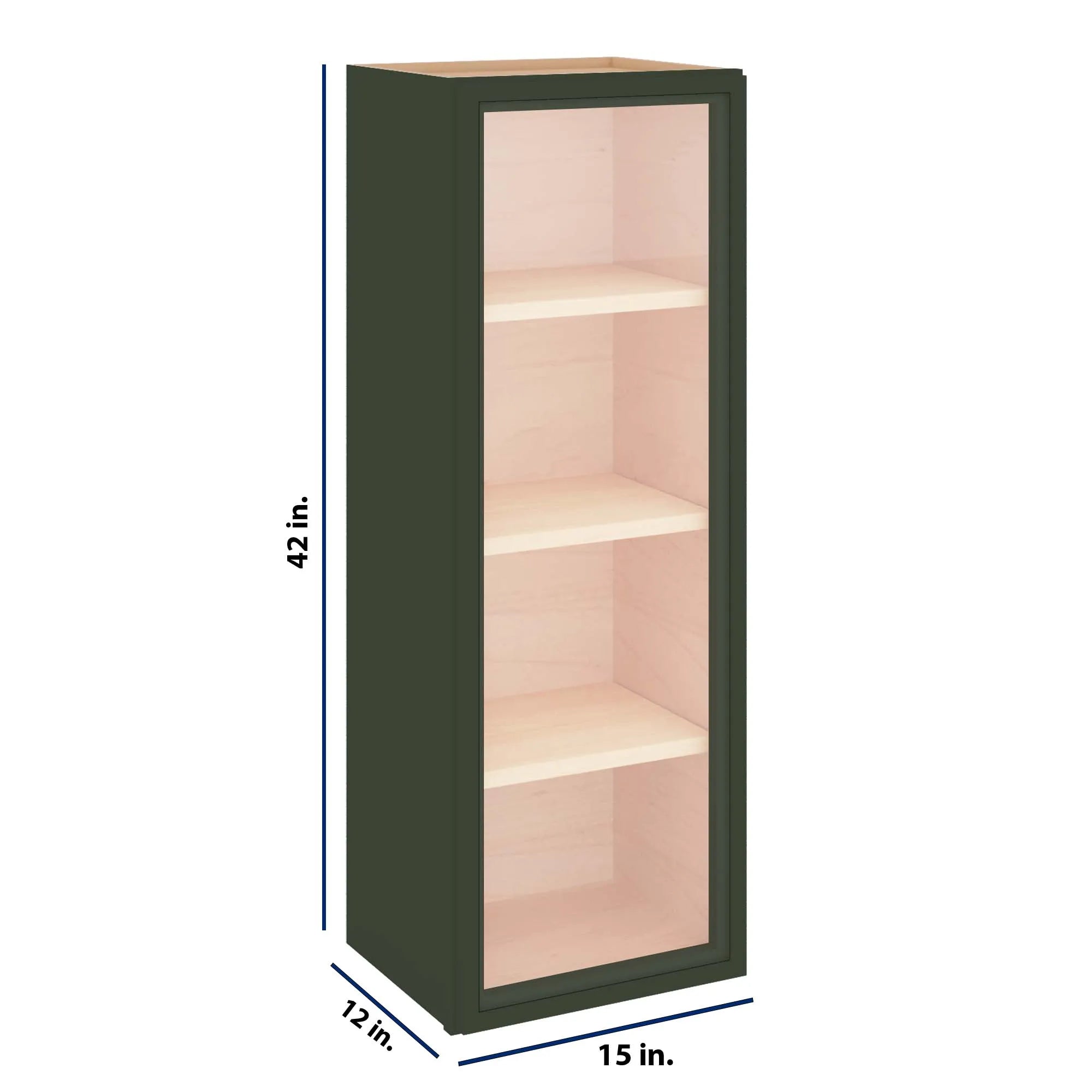 Modernform Cabinet Slim Sage Green 15" W X 42" H X 12" D Single Glass Door Wall Cabinet