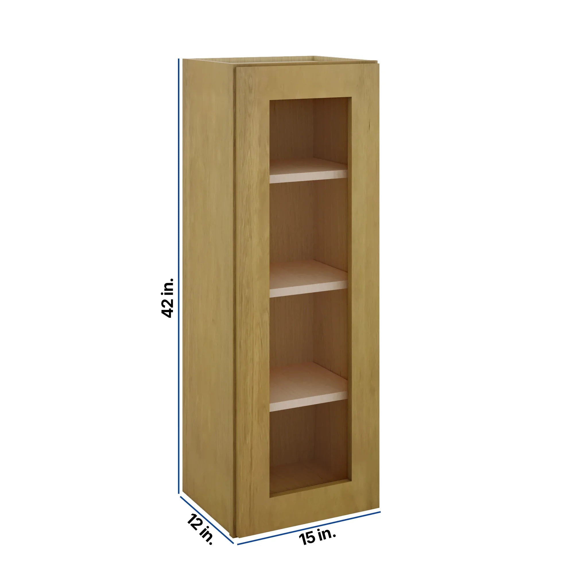 Modernform Cabinet Natural Shaker 15" W X 42" H X 12" D Single Glass Door Wall Cabinet