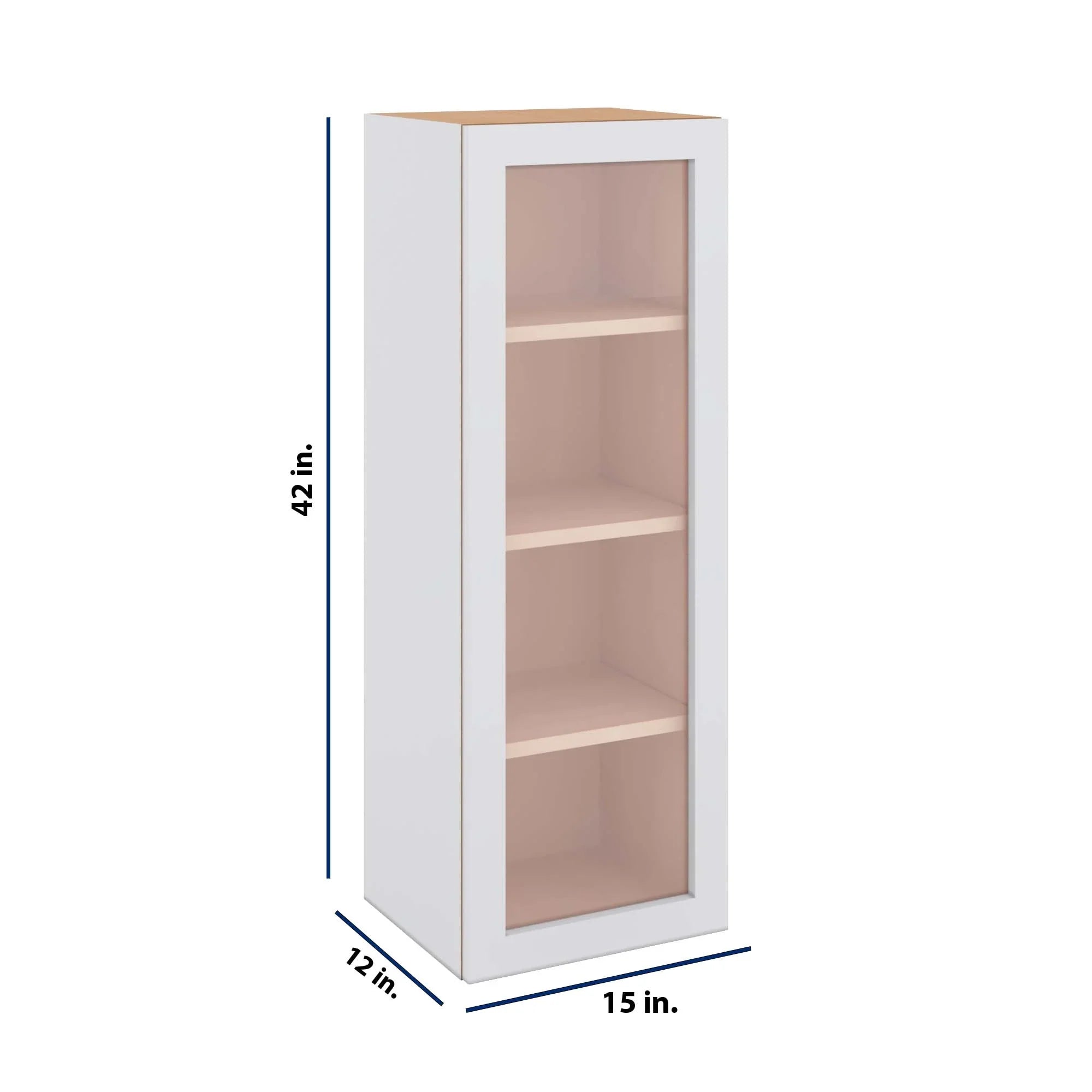Modernform Cabinet Matte White 15" W X 42" H X 12" D Single Glass Door Wall Cabinet
