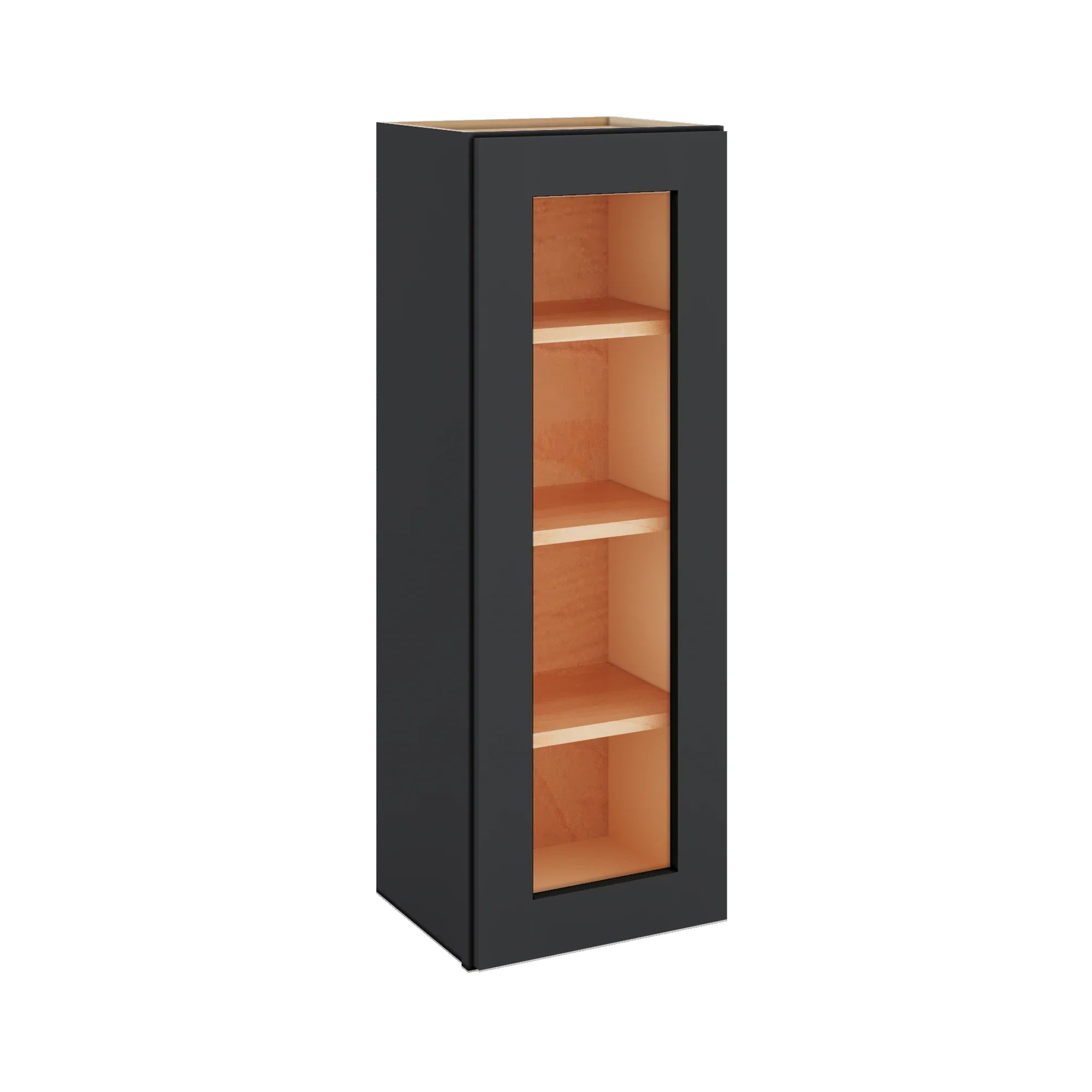 Modernform Cabinet Onyx Black Shaker 15" W X 42" H X 12" D Single Glass Door Wall Cabinet