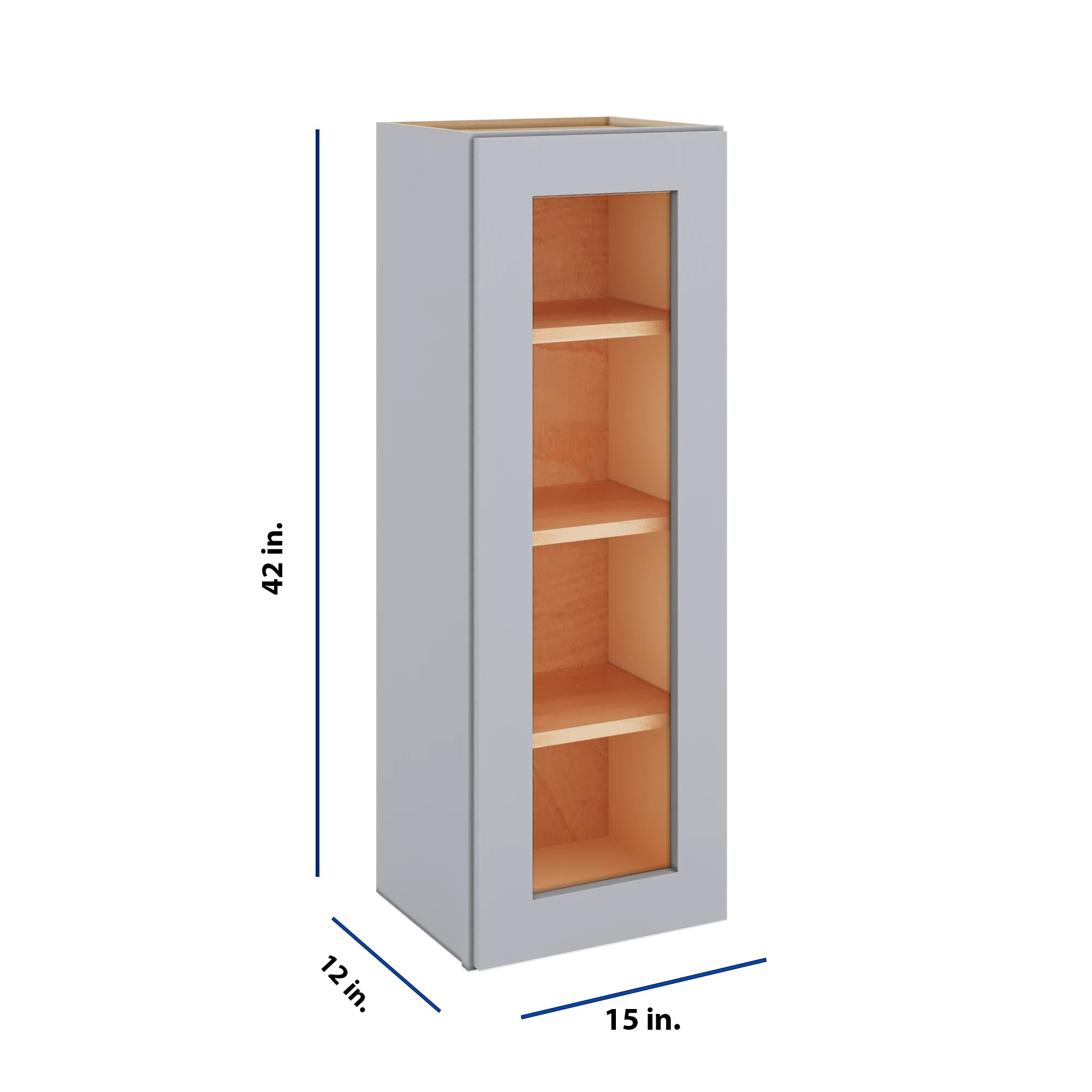 Modernform Cabinet Grey Shaker 15" W X 42" H X 12" D Single Glass Door Wall Cabinet