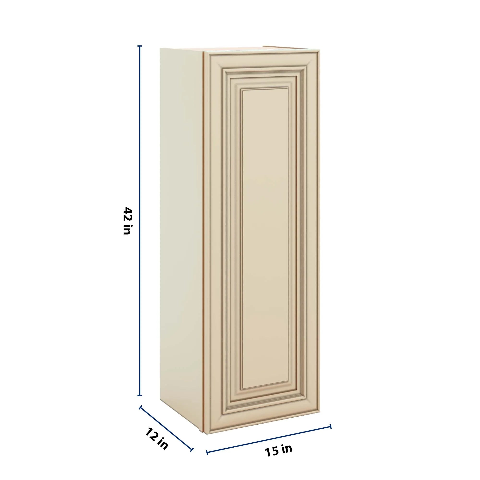 J&K Creme Glazed A7 Single Door Wall Cabinet - 15" W x 42" H