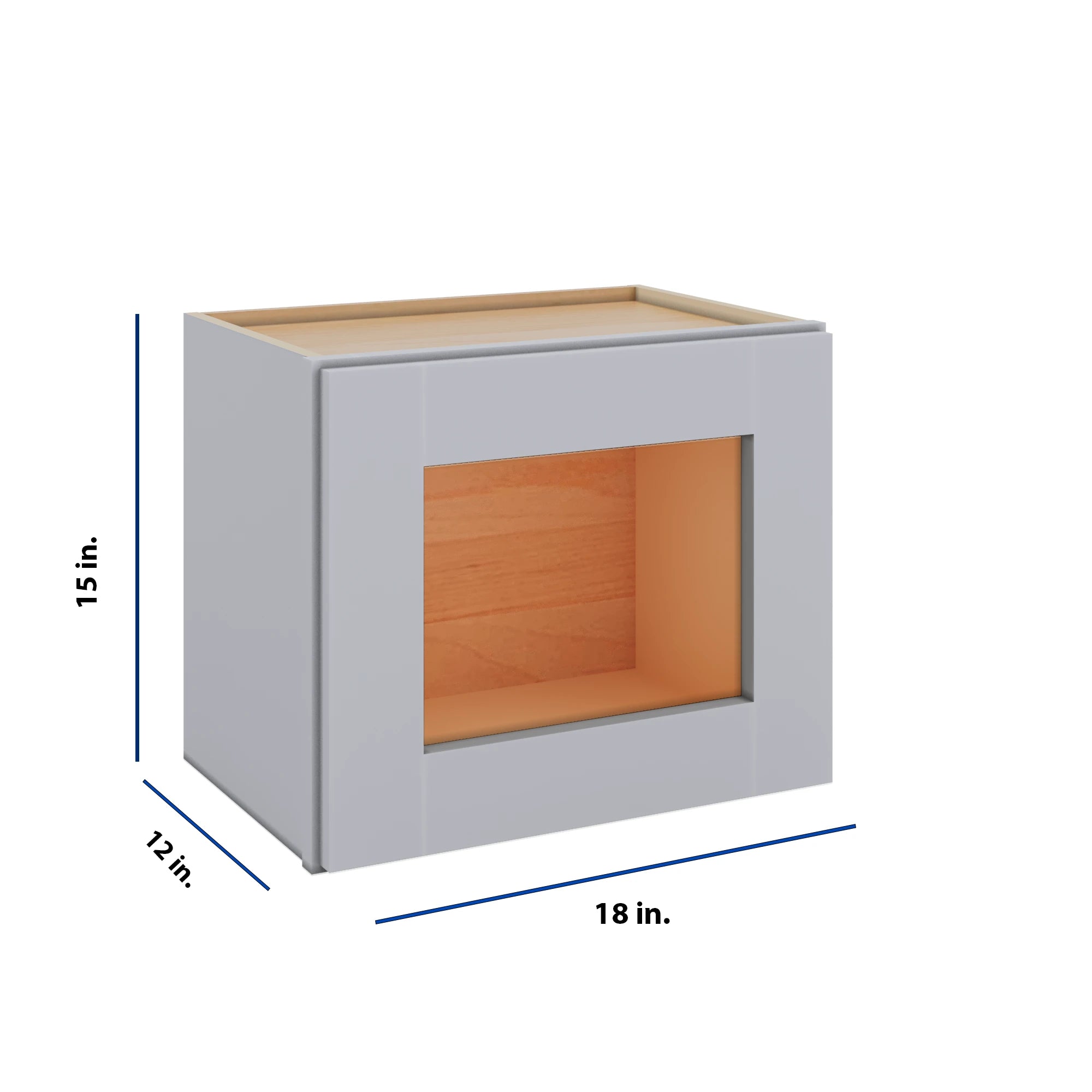 Modernform Cabinet Grey Shaker 18" W X 15" H X 12" D Single Glass Door Wall Cabinet