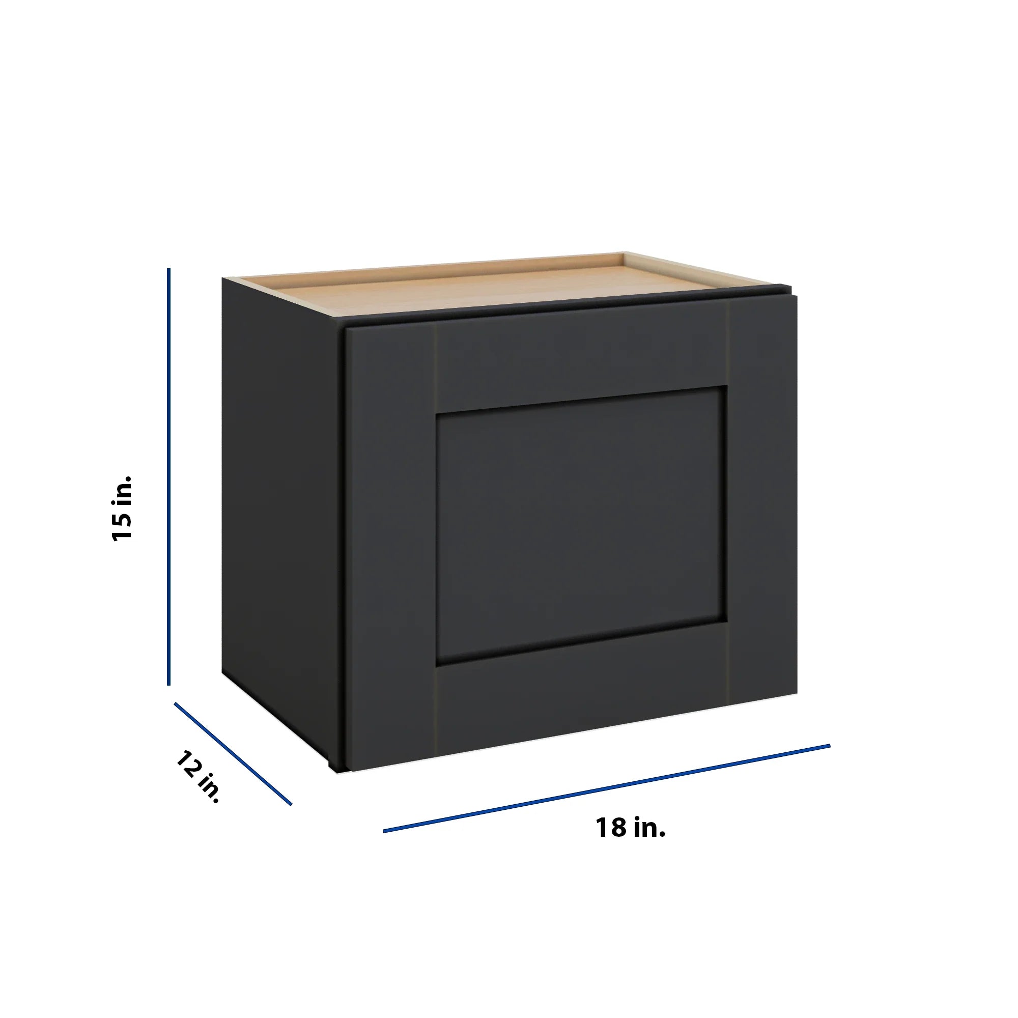 Modernform Cabinet Onyx Black Shaker 18" W X 15" H X 12" D Single Door Wall Cabinet