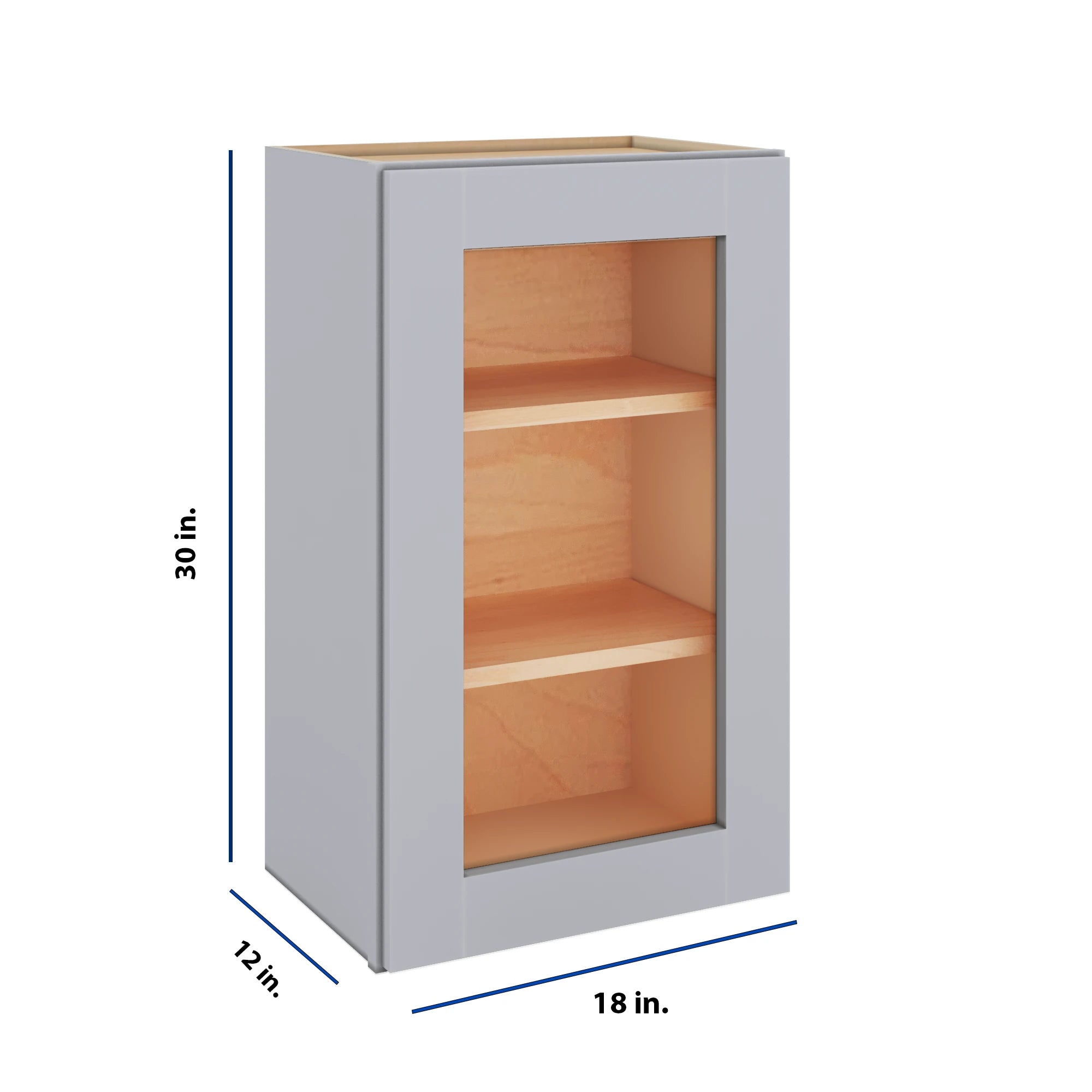 Modernform Cabinet Grey Shaker 18" W X 30" H X 12" D Single Glass Door Wall Cabinet