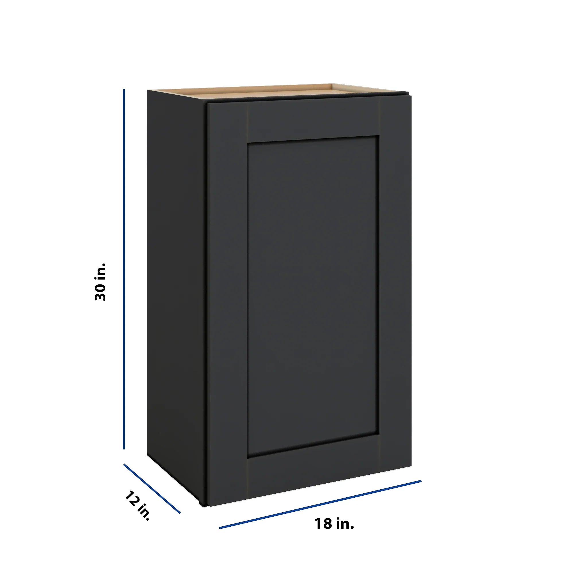 Modernform Cabinet Onyx Black Shaker 18" W X 30" H X 12" D Single Door Wall Cabinet