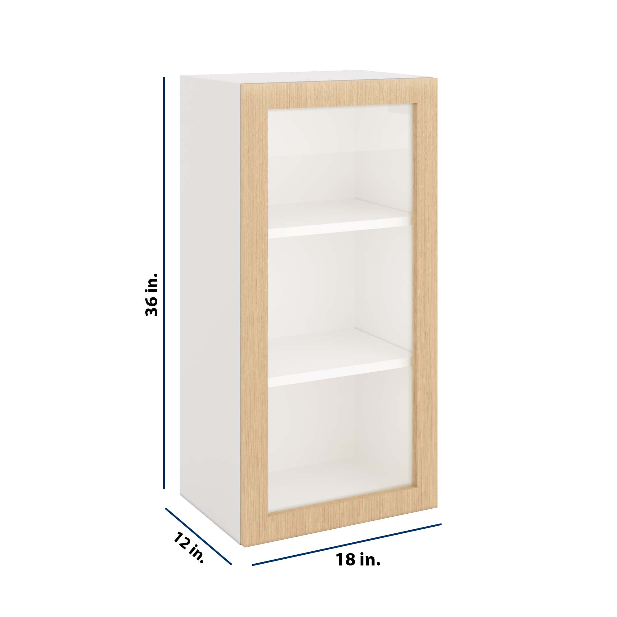 Modernform Cabinet Natural Oak 18" W X 36" H X 12" D Single Glass Door Wall Cabinet