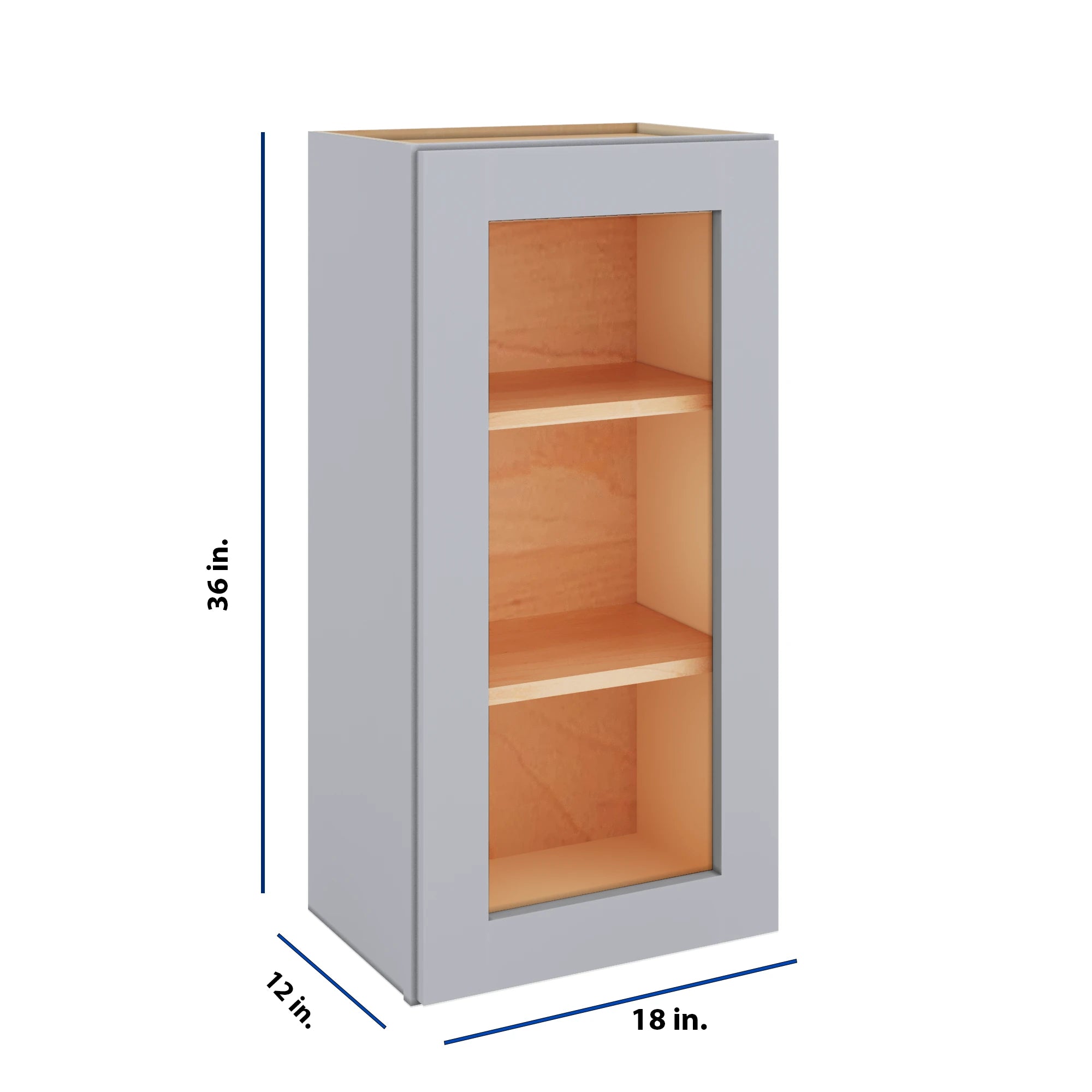 Modernform Cabinet Grey Shaker 18" W X 36" H X 12" D Single Glass Door Wall Cabinet