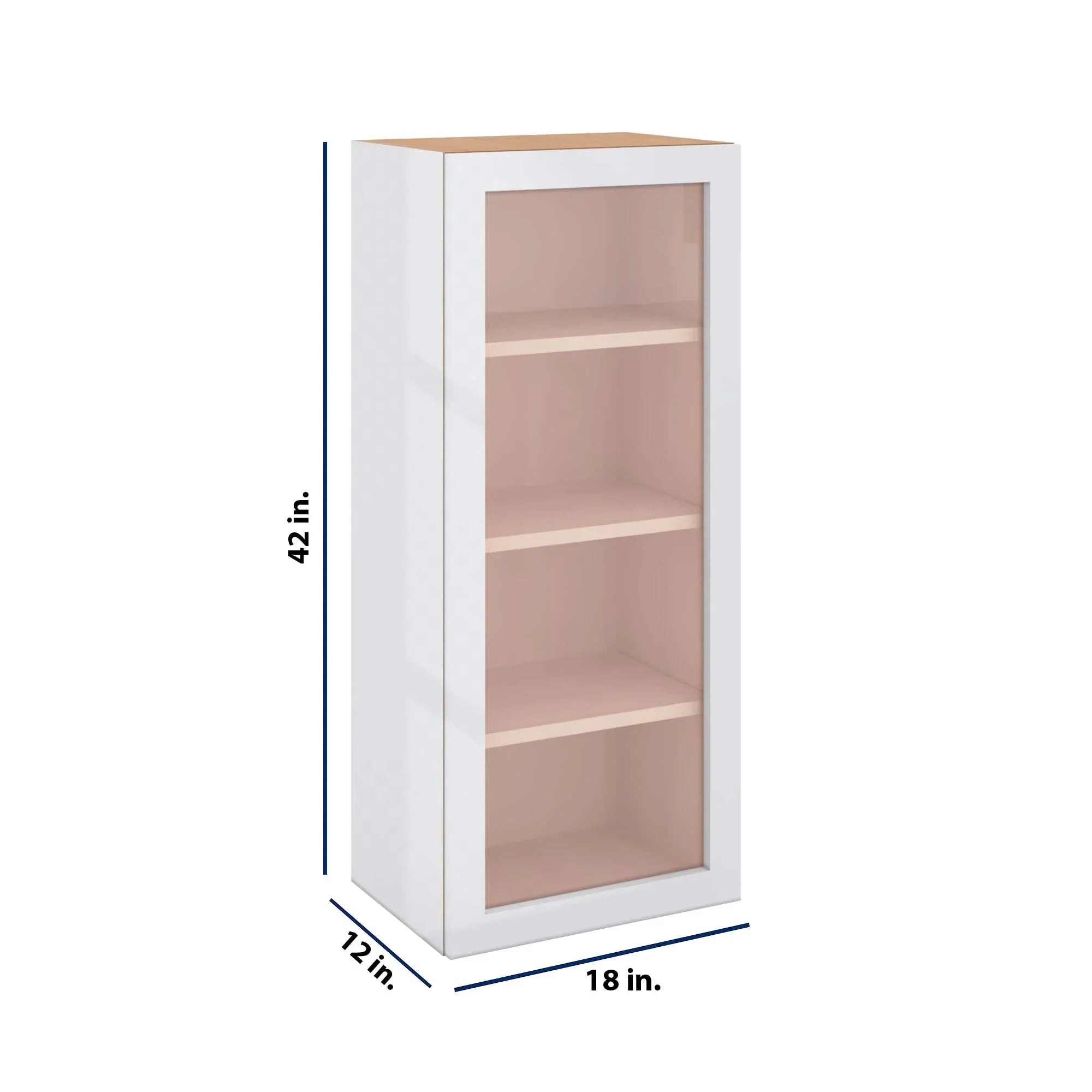 Modernform Cabinet Gloss White 18" W X 42" H X 12" D Single Glass Door Wall Cabinet