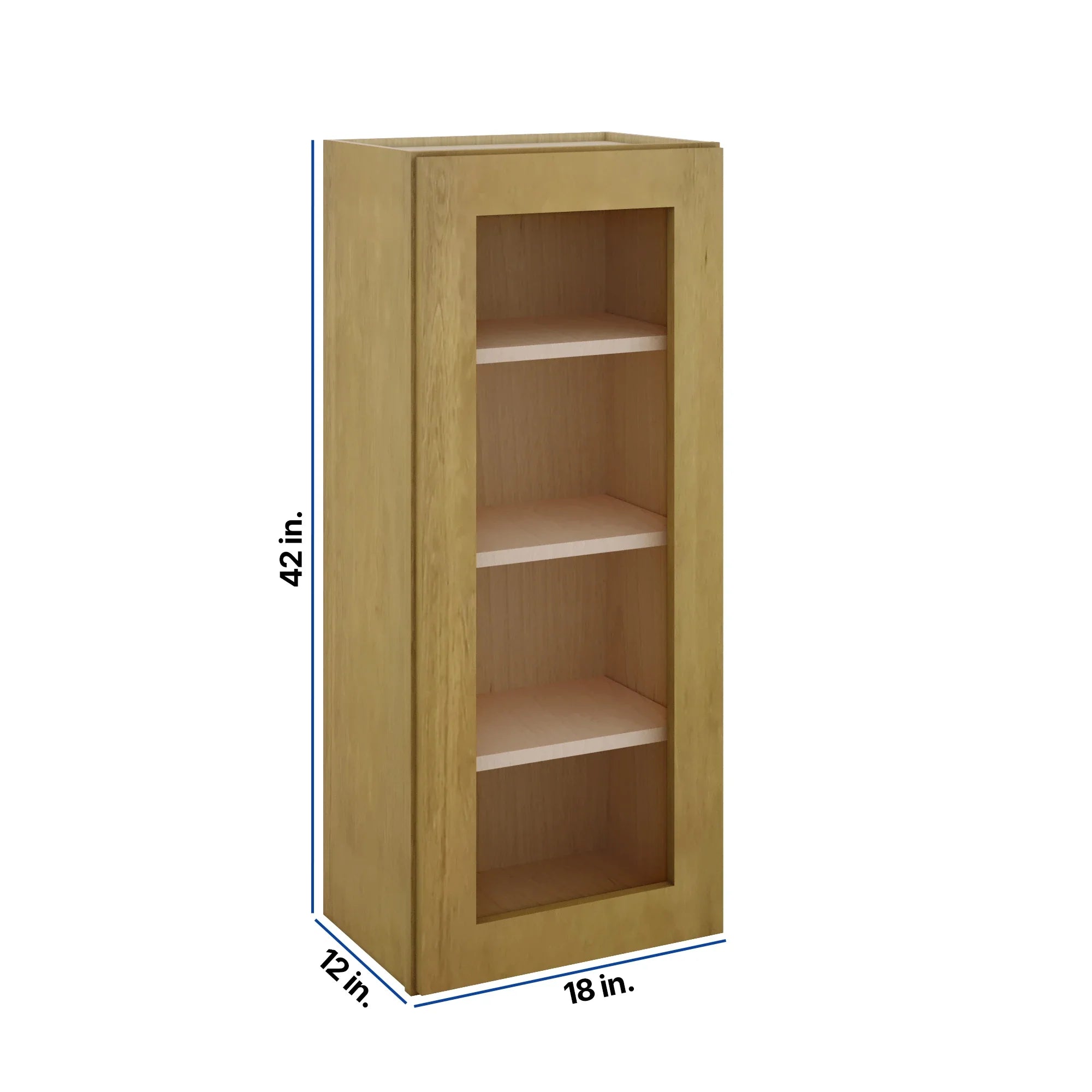 Modernform Cabinet Natural Shaker 18" W X 42" H X 12" D Single Glass Door Wall Cabinet