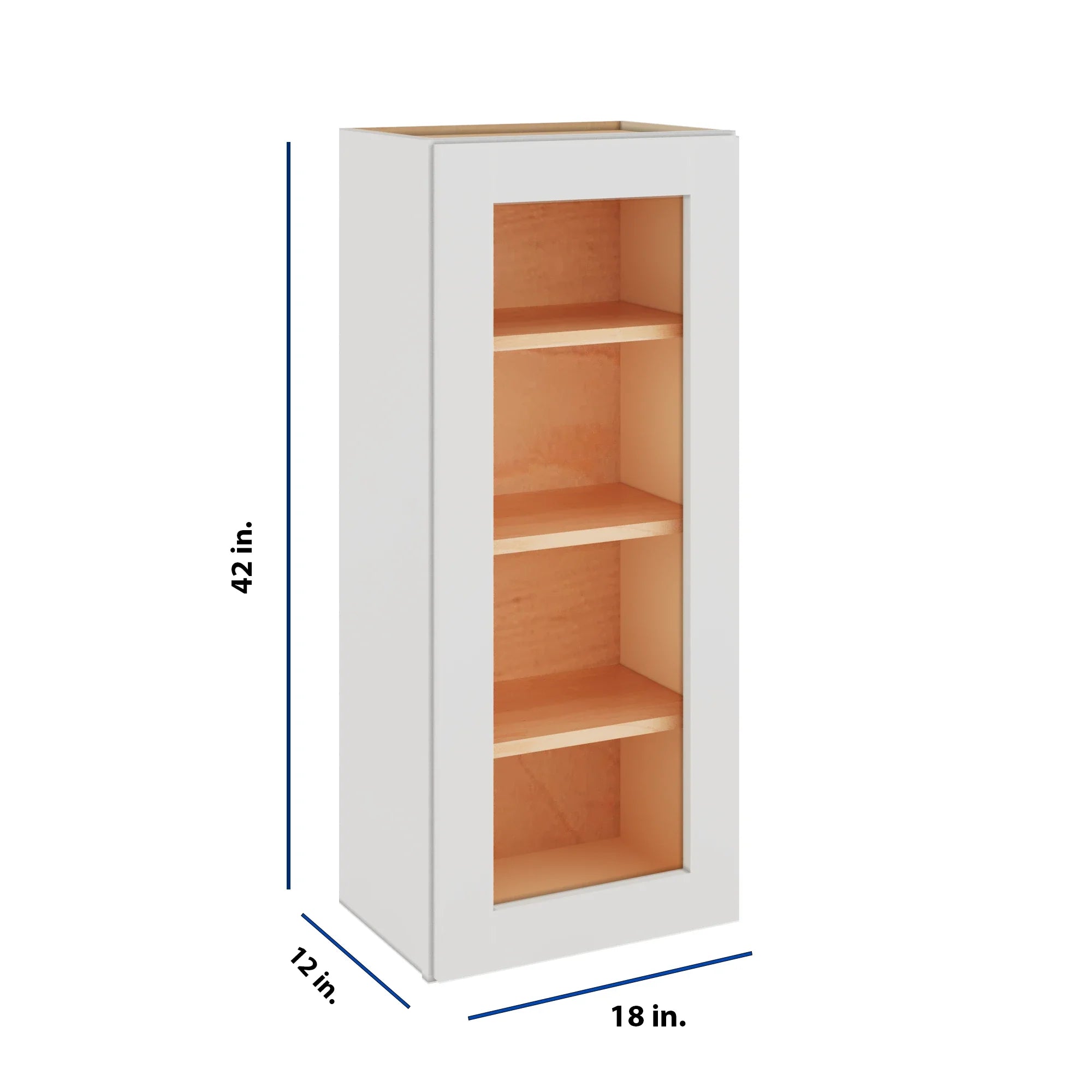 Modernform Cabinet White Shaker 18" W X 42" H X 12" D Single Glass Door Wall Cabinet