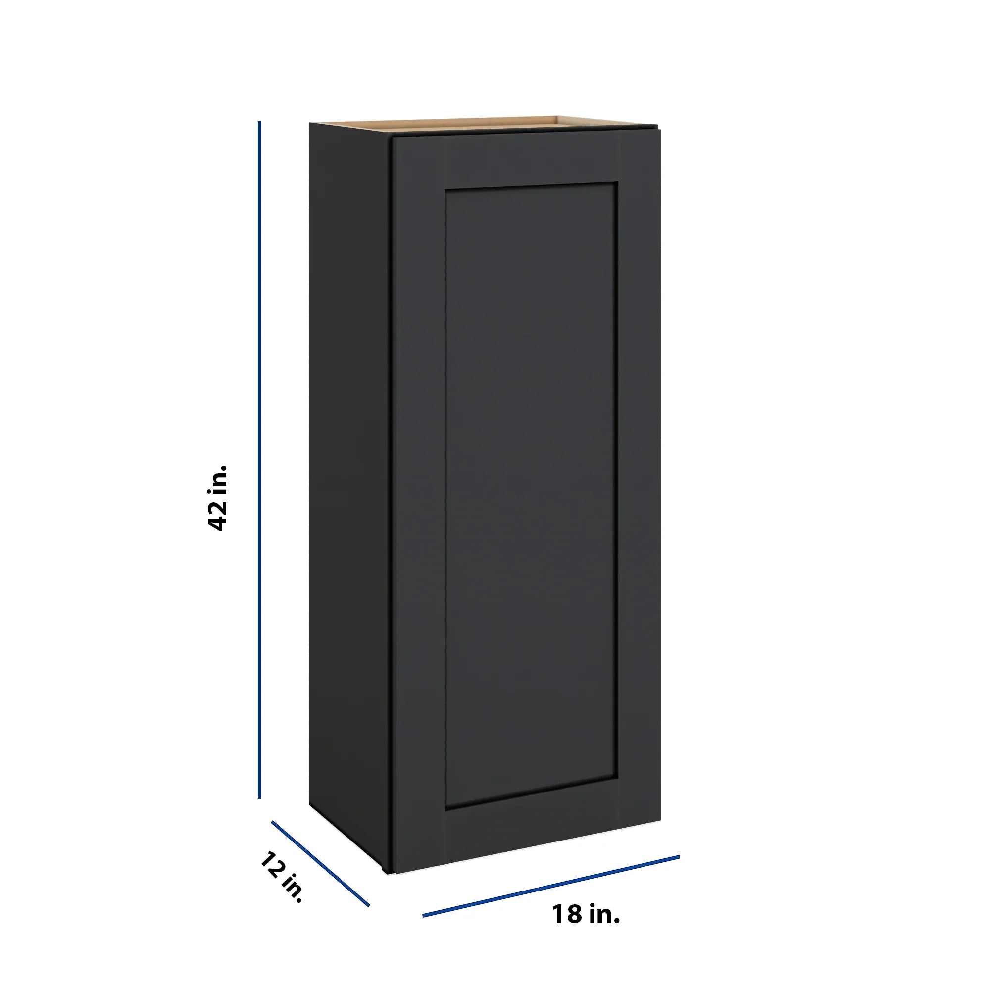 Modernform Cabinet Onyx Black Shaker 18" W X 42" H X 12" D Single Door Wall Cabinet