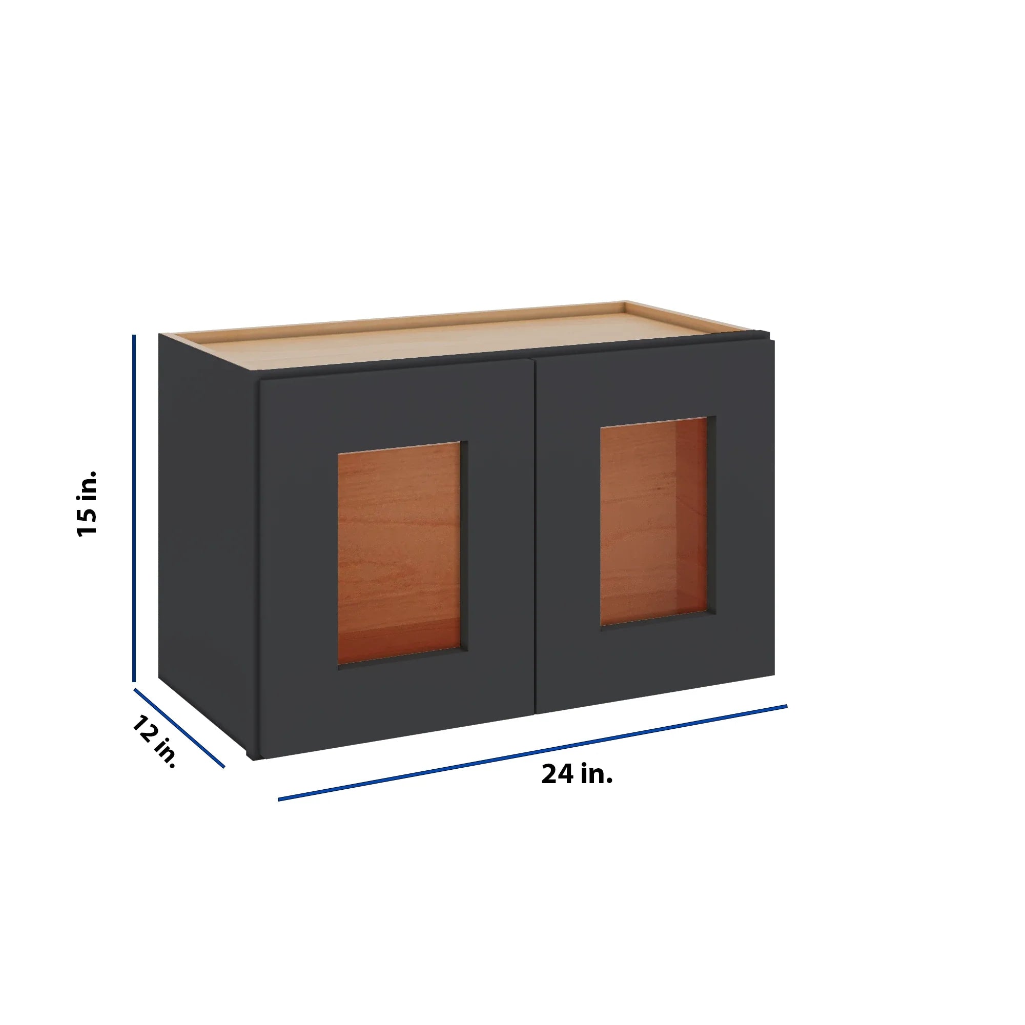 Modernform Cabinet Onyx Black Shaker 24" W X 15" H X 12" D Double Glass Door Wall Cabinet