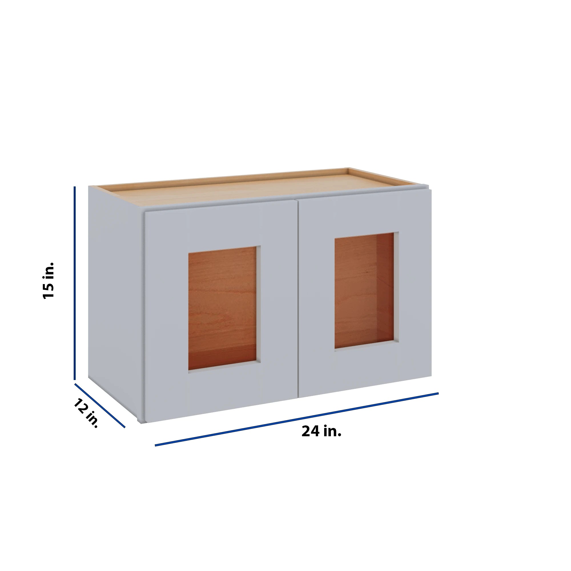 Modernform Cabinet Grey Shaker 24" W X 15" H X 12" D Double Glass Door Wall Cabinet