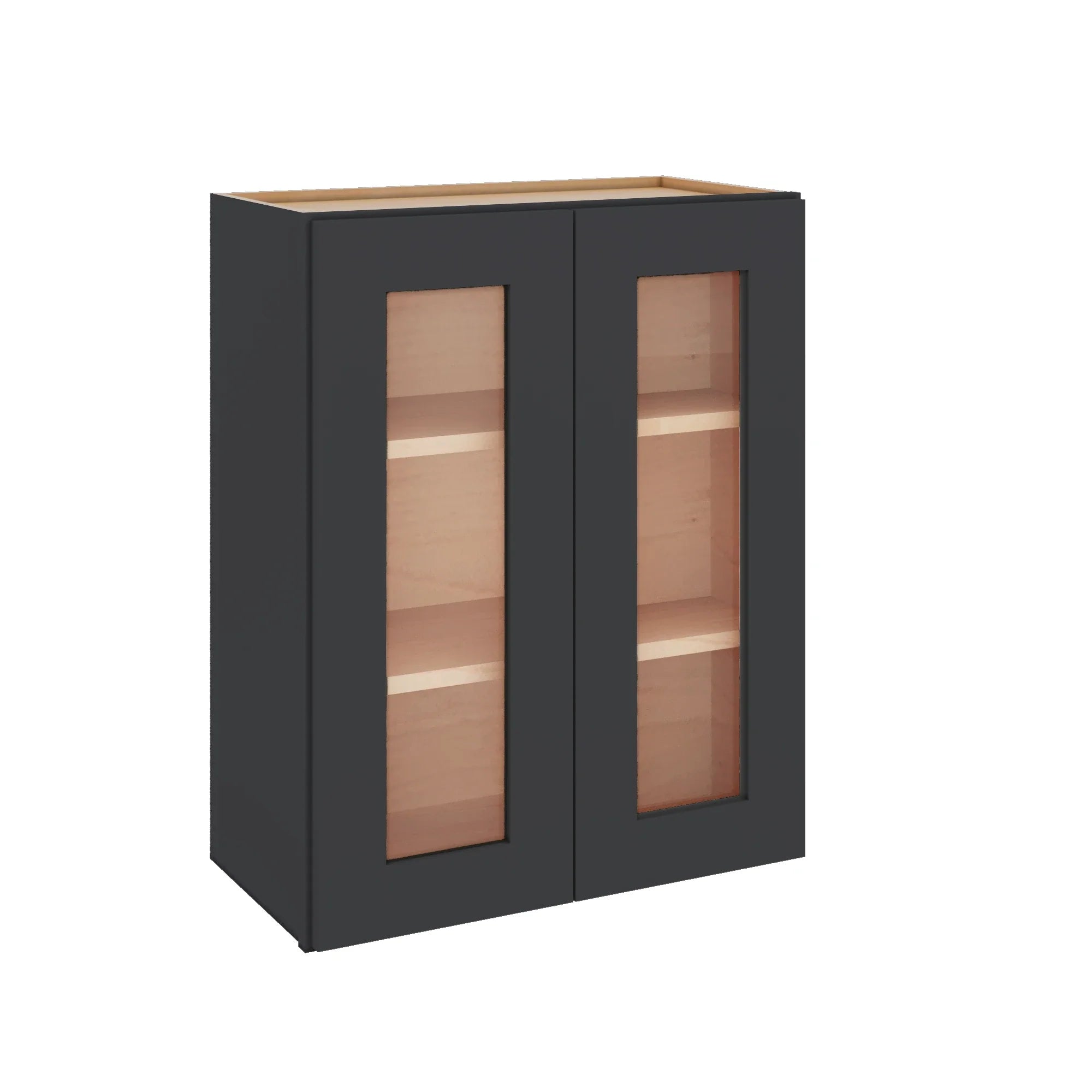 Modernform Cabinet Onyx Black Shaker 24" W X 30" H X 12" D Double Glass Door Wall Cabinet
