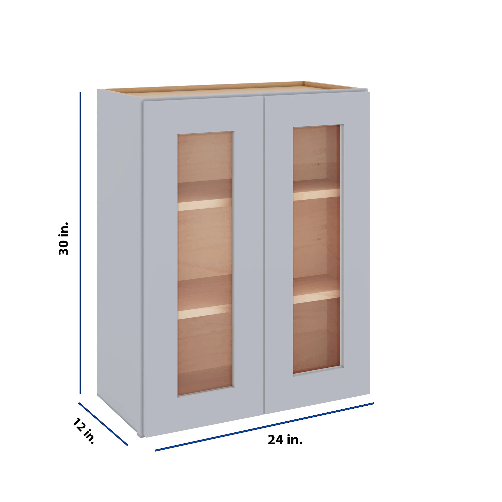 Modernform Cabinet Grey Shaker 24" W X 30" H X 12" D Double Glass Door Wall Cabinet