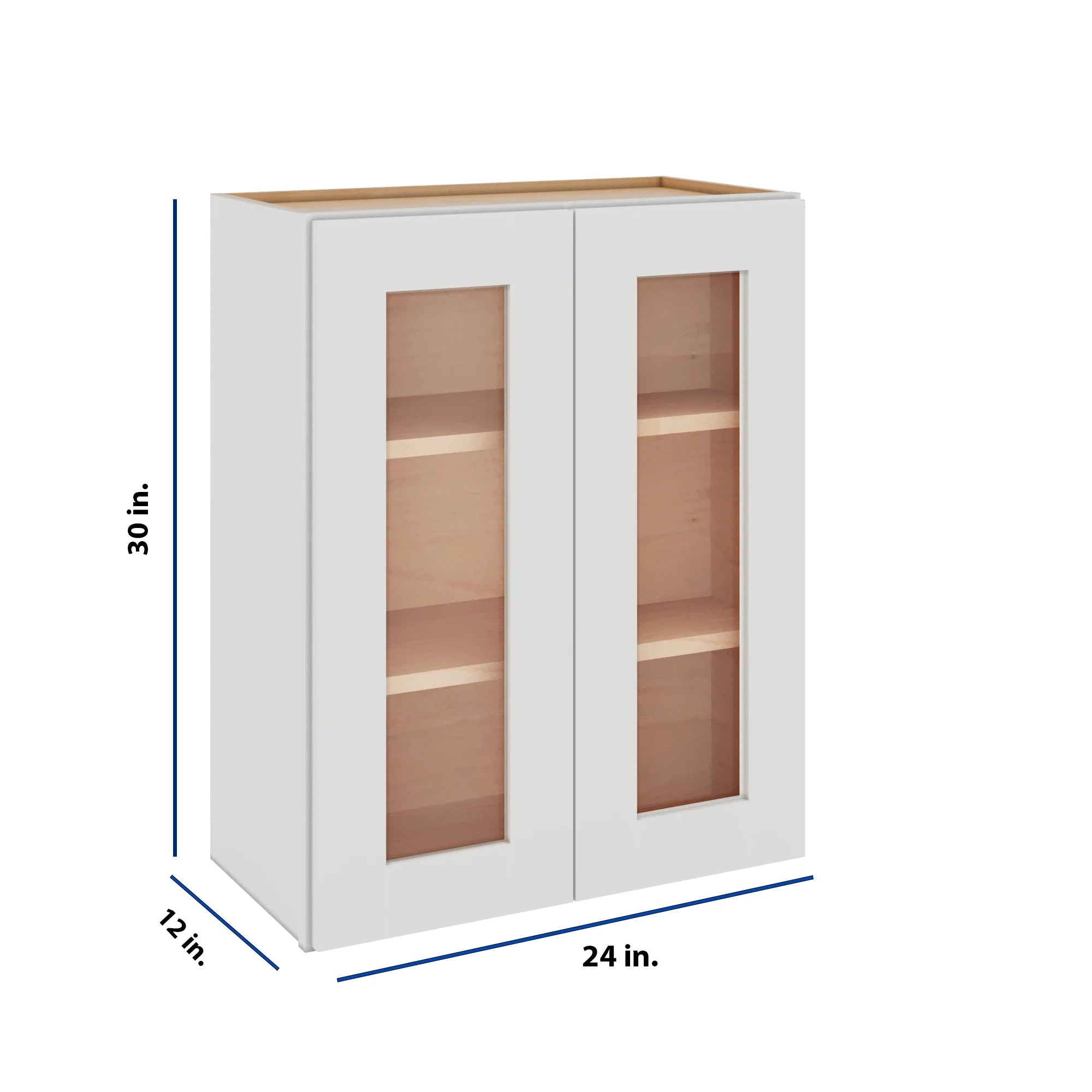 Modernform Cabinet White Shaker 24" W X 30" H X 12" D Double Glass Door Wall Cabinet
