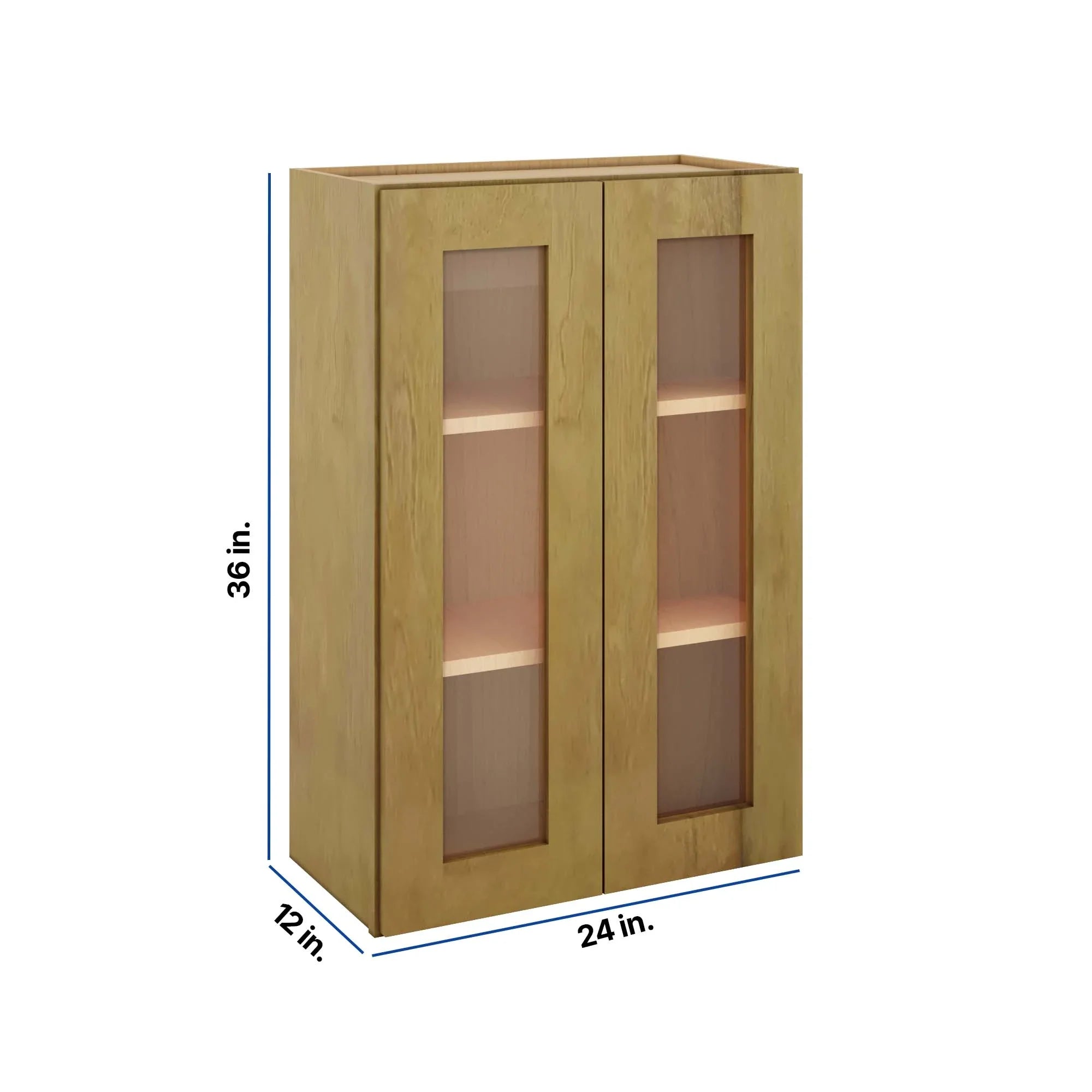 Modernform Cabinet Natural Shaker 24" W X 36" H X 12" D Double Glass Door Wall Cabinet