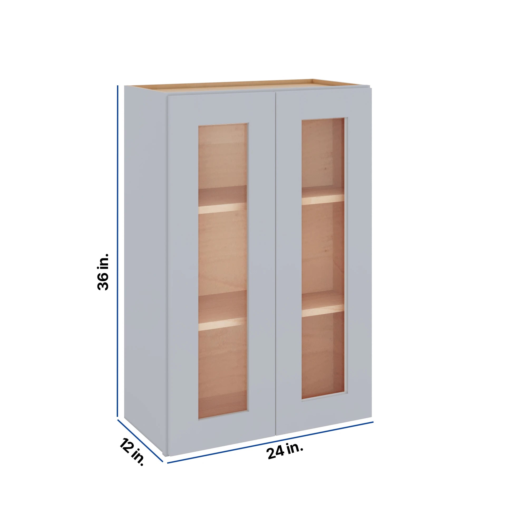 Modernform Cabinet Grey Shaker 24" W X 36" H X 12" D Double Glass Door Wall Cabinet